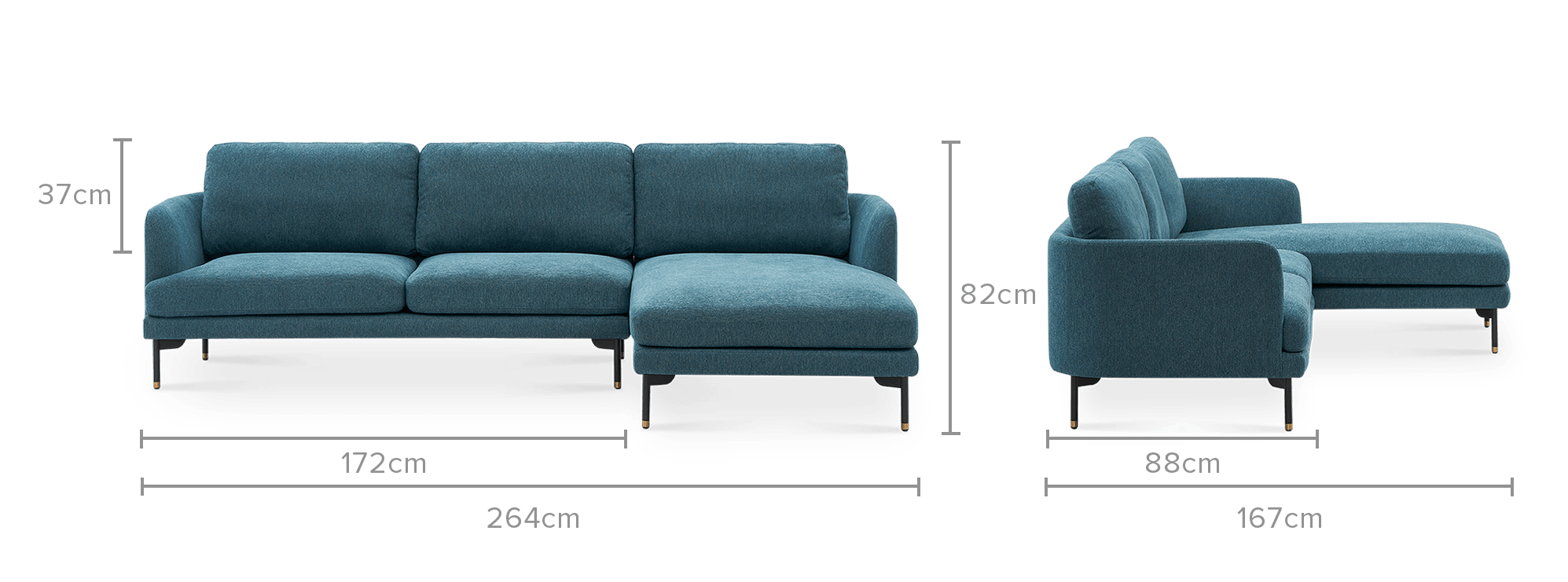 dimension of Pebble Chaise Sectional Sofa