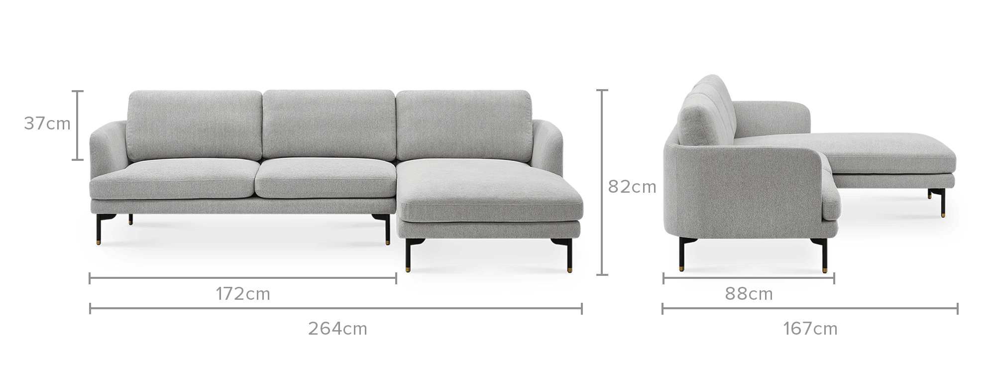 dimension of Pebble Chaise Sectional Sofa
