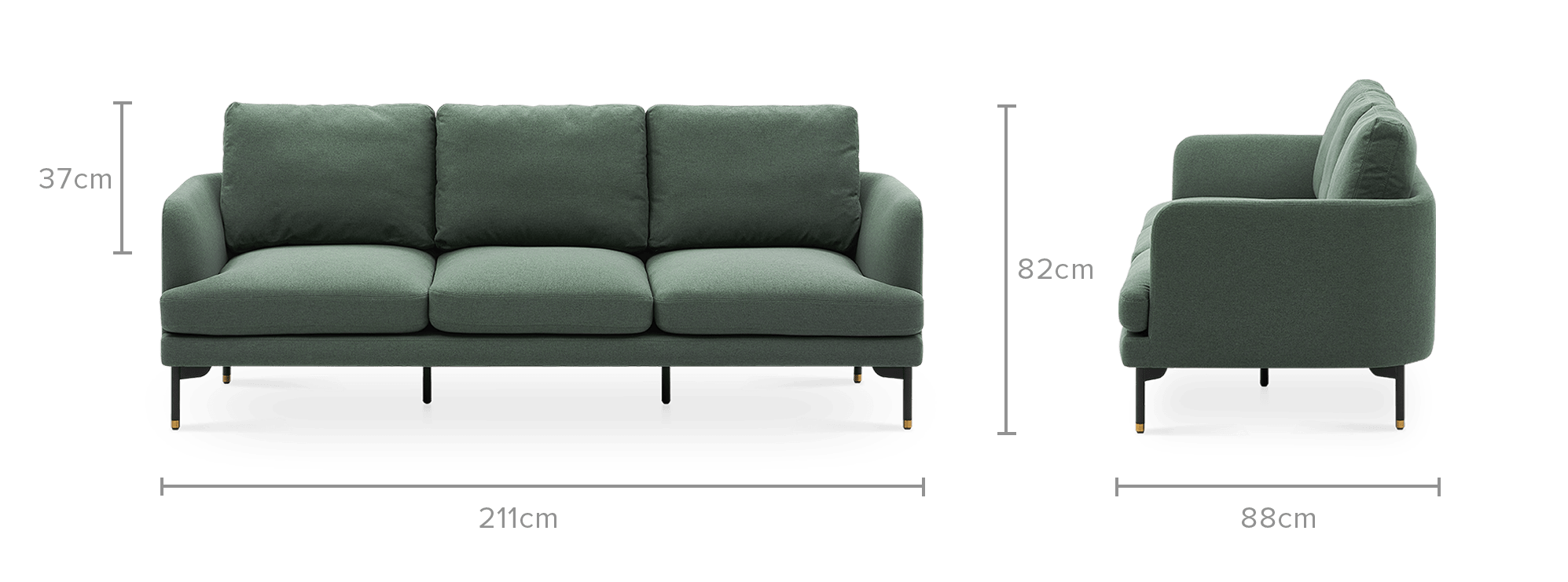 dimension of Pebble 3 Seater Sofa