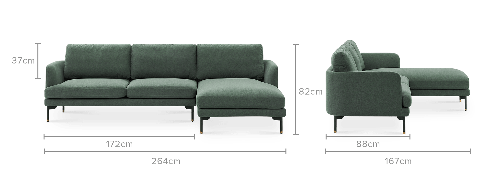 dimension of Pebble Chaise Sectional Sofa