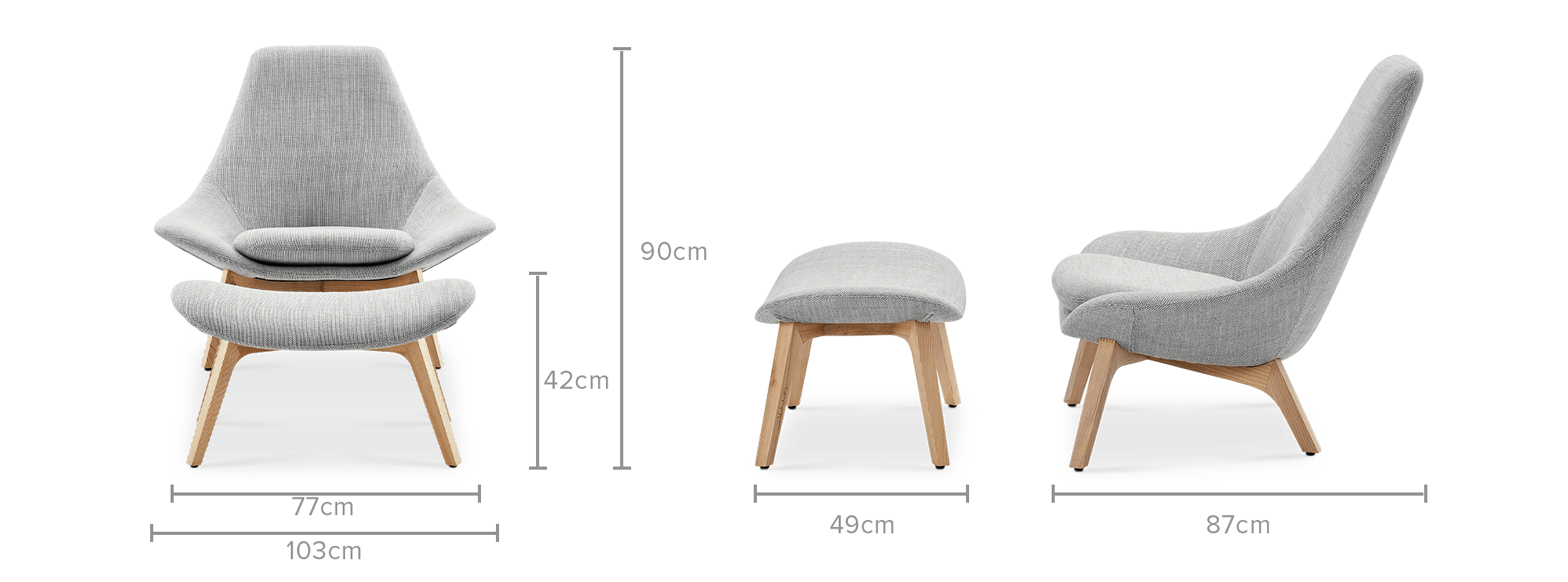 dimension of Gable High Armchair & Ottoman Set