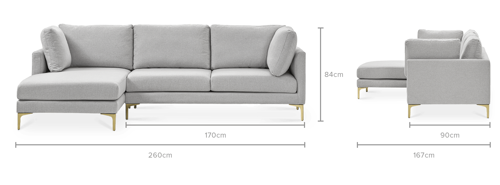 dimension of Adams Chaise Sectional Sofa