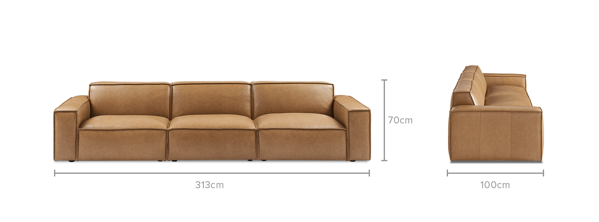 dimension of Jonathan Leather Extended Sofa