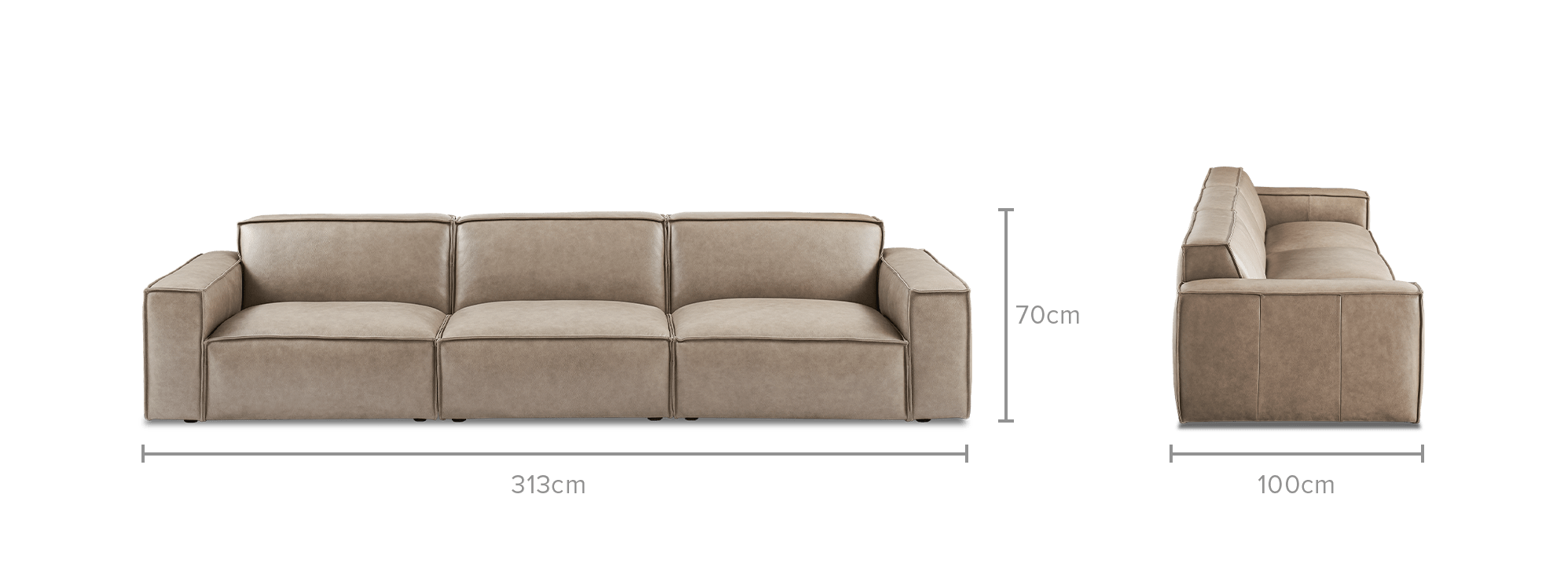 dimension of Jonathan Leather Extended Sofa