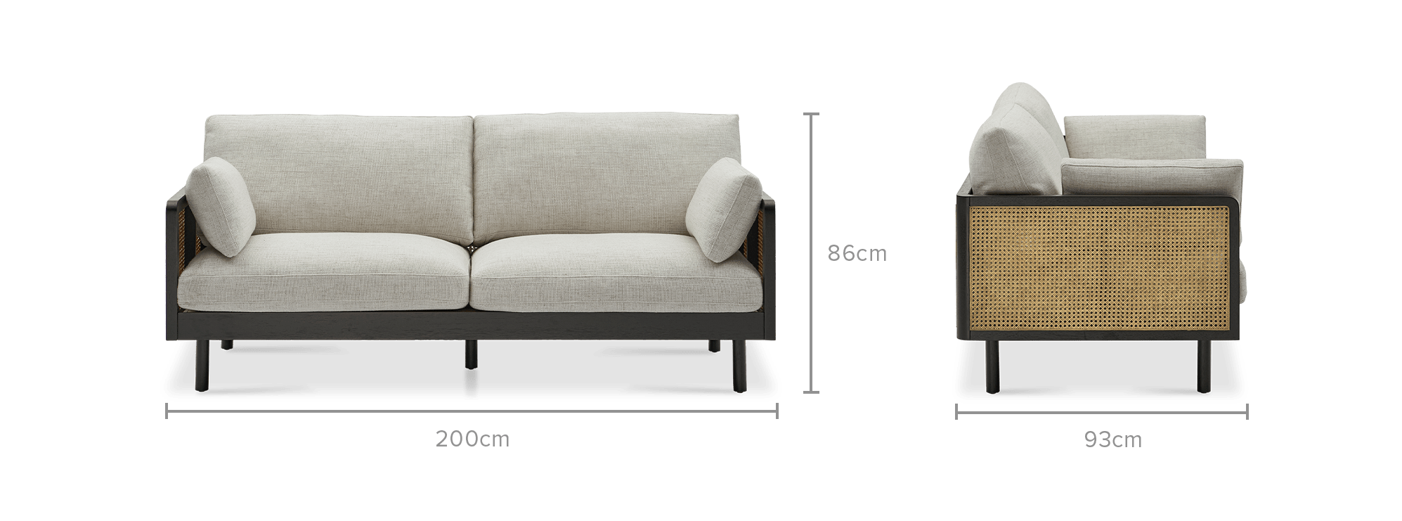 dimension of Lucia Cane Sofa, Black