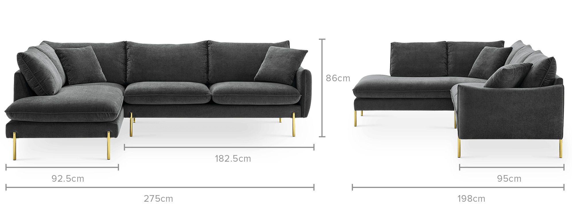 dimension of Verona Terminal Chaise Sectional Sofa