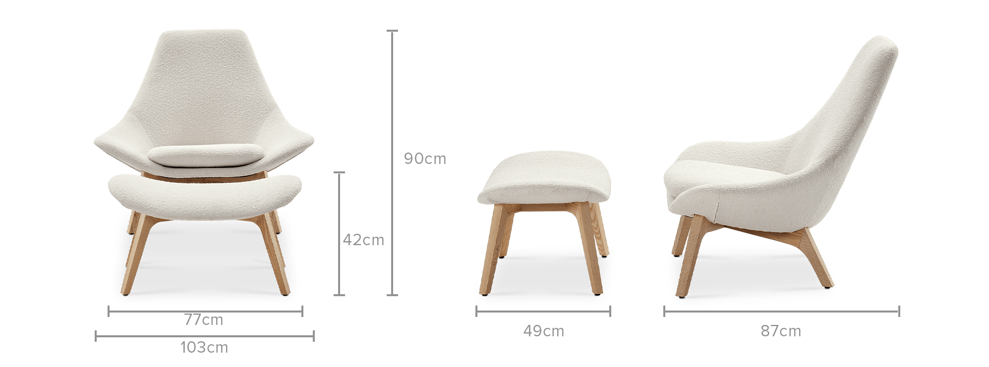 dimension of Gable Bouclé High Armchair & Ottoman Set