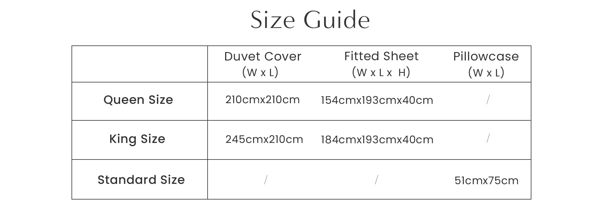 dimension of Sateen Duvet Cover