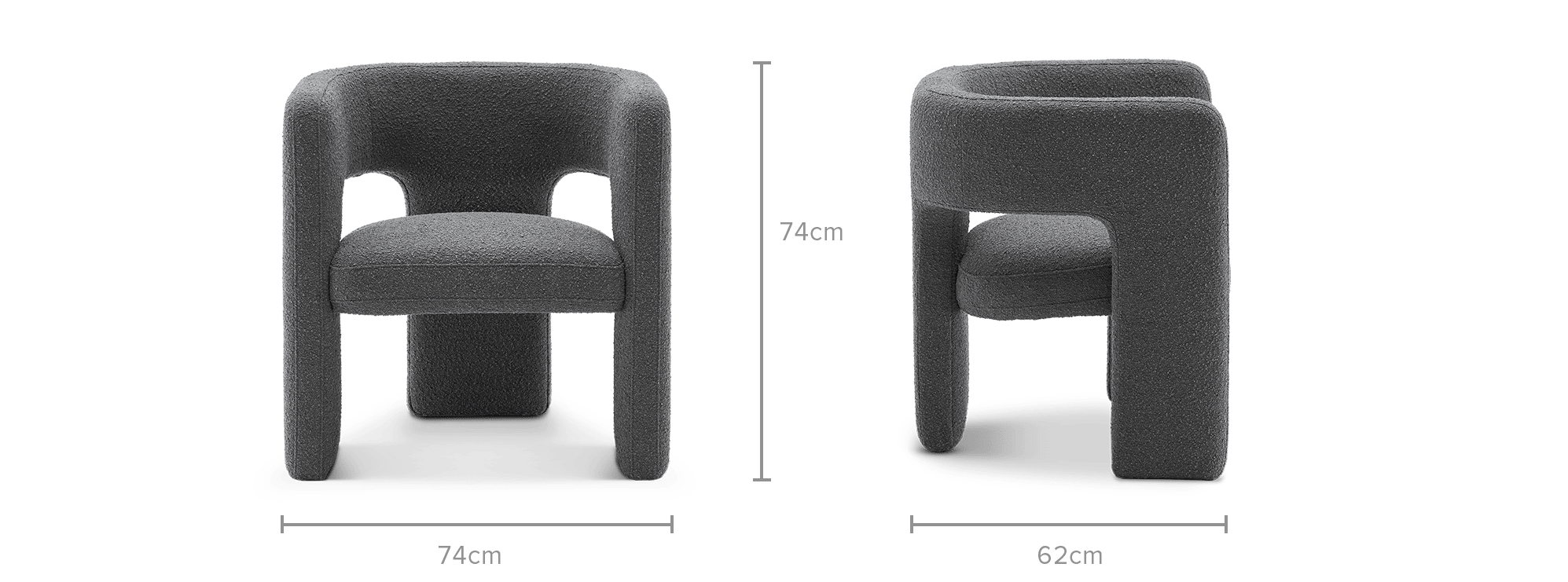 dimension of Paloma Bouclé Armchair, Storm Grey