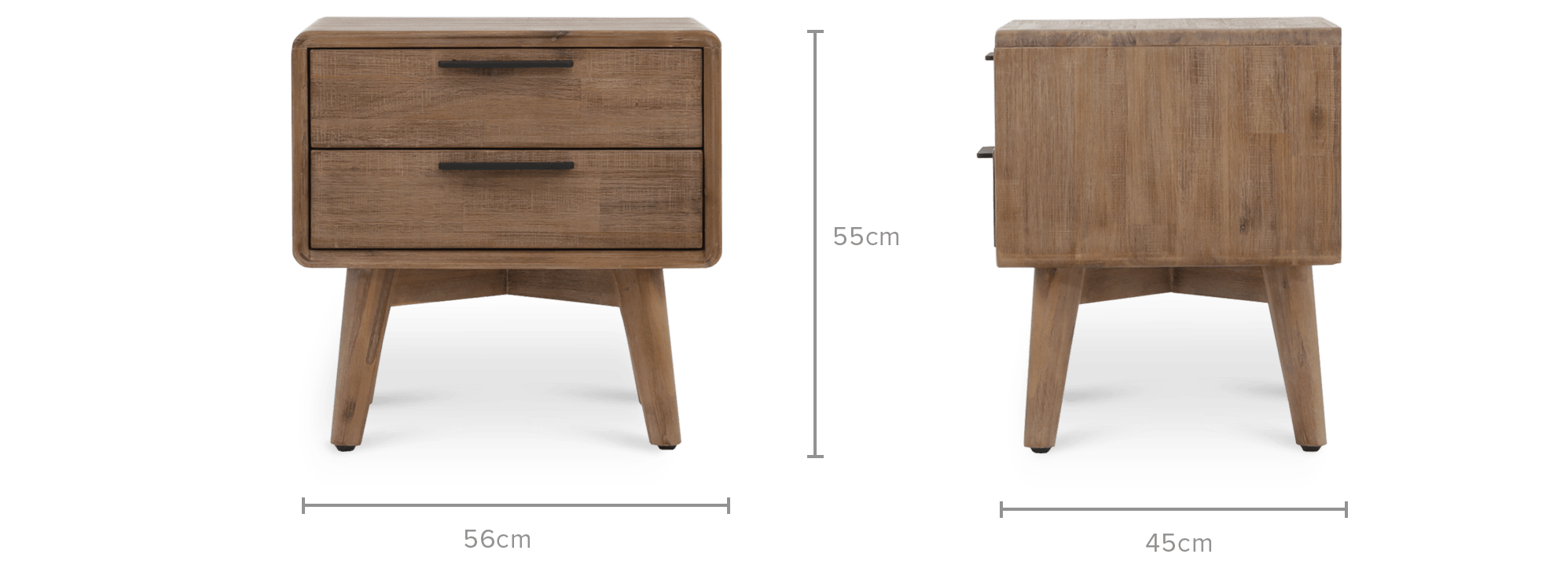 dimension of Seb 2-Drawer Bedside Table, 1 Pair