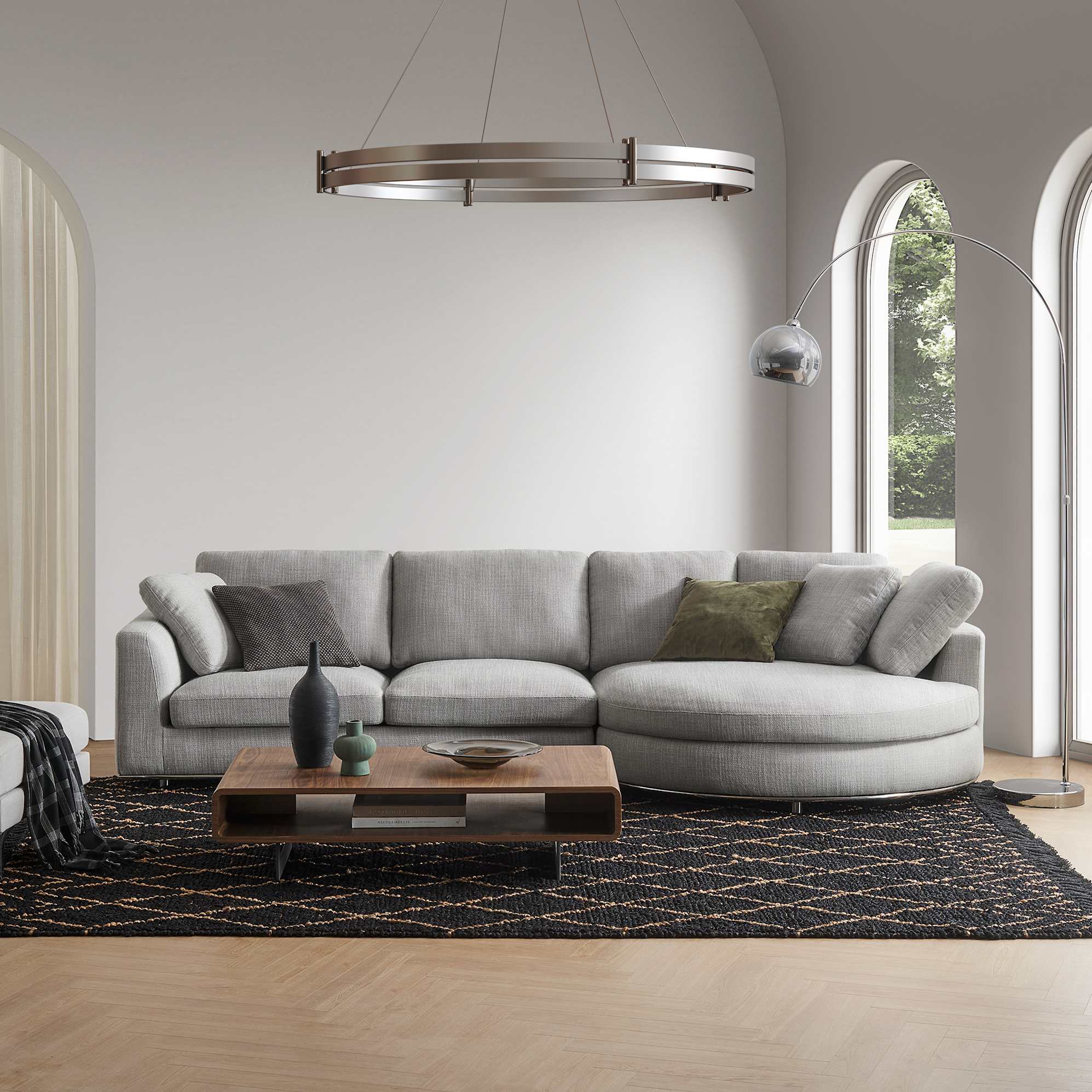 Hamilton Round Chaise Sectional Sofa Right Facing, Performance Smoke Grey lifestyle