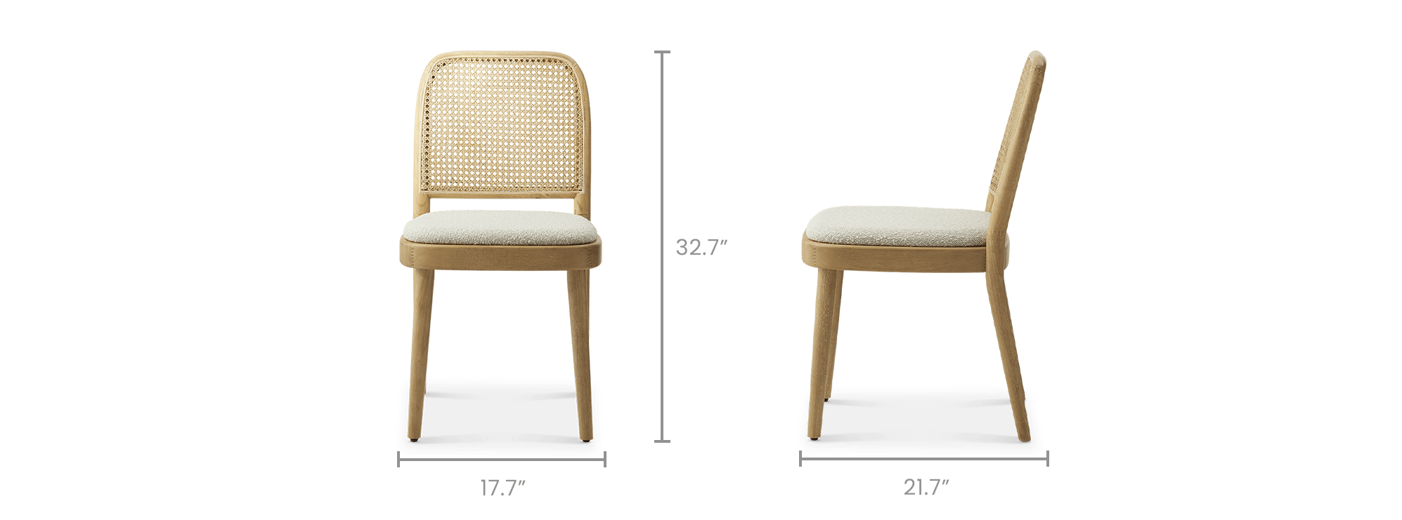 dimension of Edith Cane Chair, White Wash