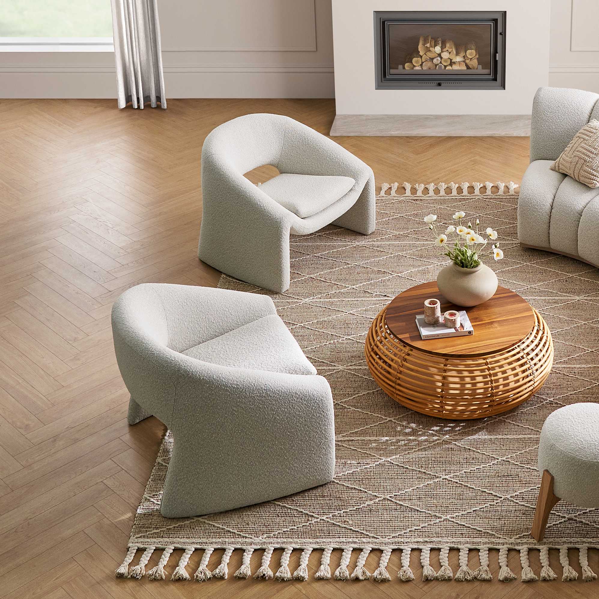 Sacha Performance Bouclé Armchair White Quartz, Set of 2 lifestyle