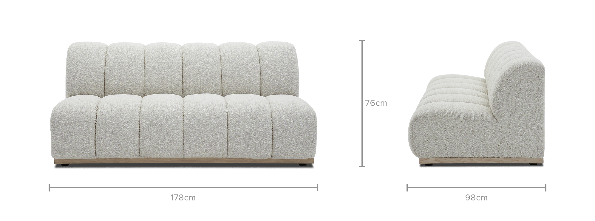 dimension of Marlow Performance Bouclé Armless 2 Seater Sofa