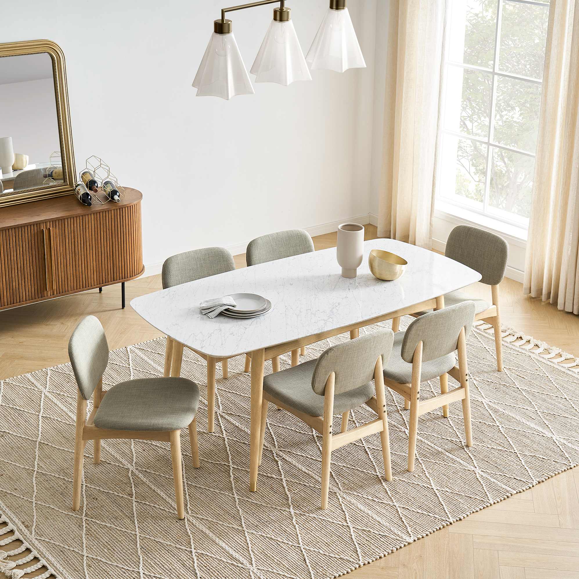Kelsey Marble Dining Table 63", White Wash lifestyle