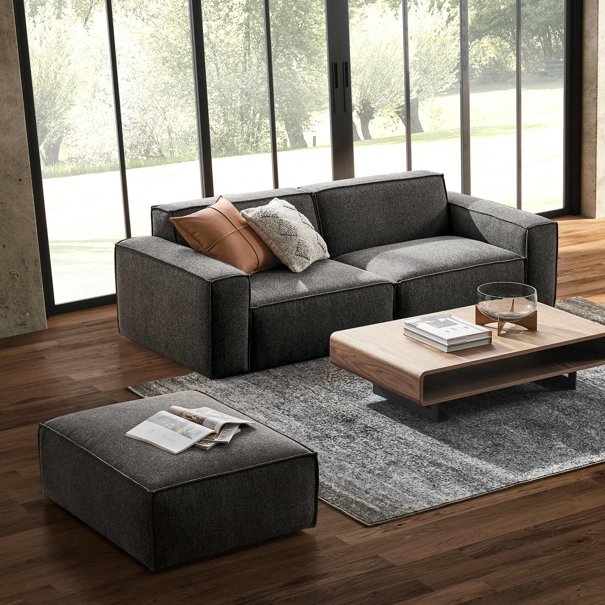 Jonathan Sofa with Ottoman, Dark Granite lifestyle