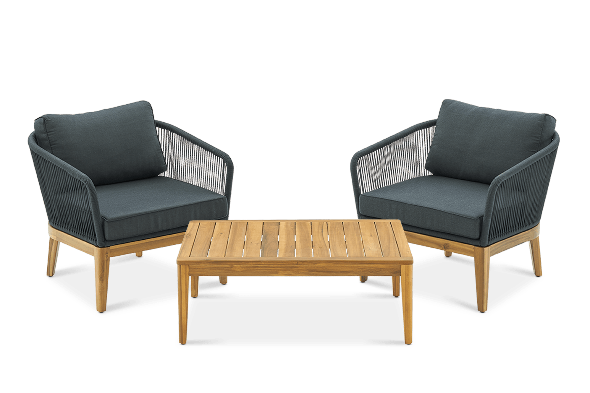 Maui Outdoor 2 Lounge Chairs & Coffee Table Set, Charcoal