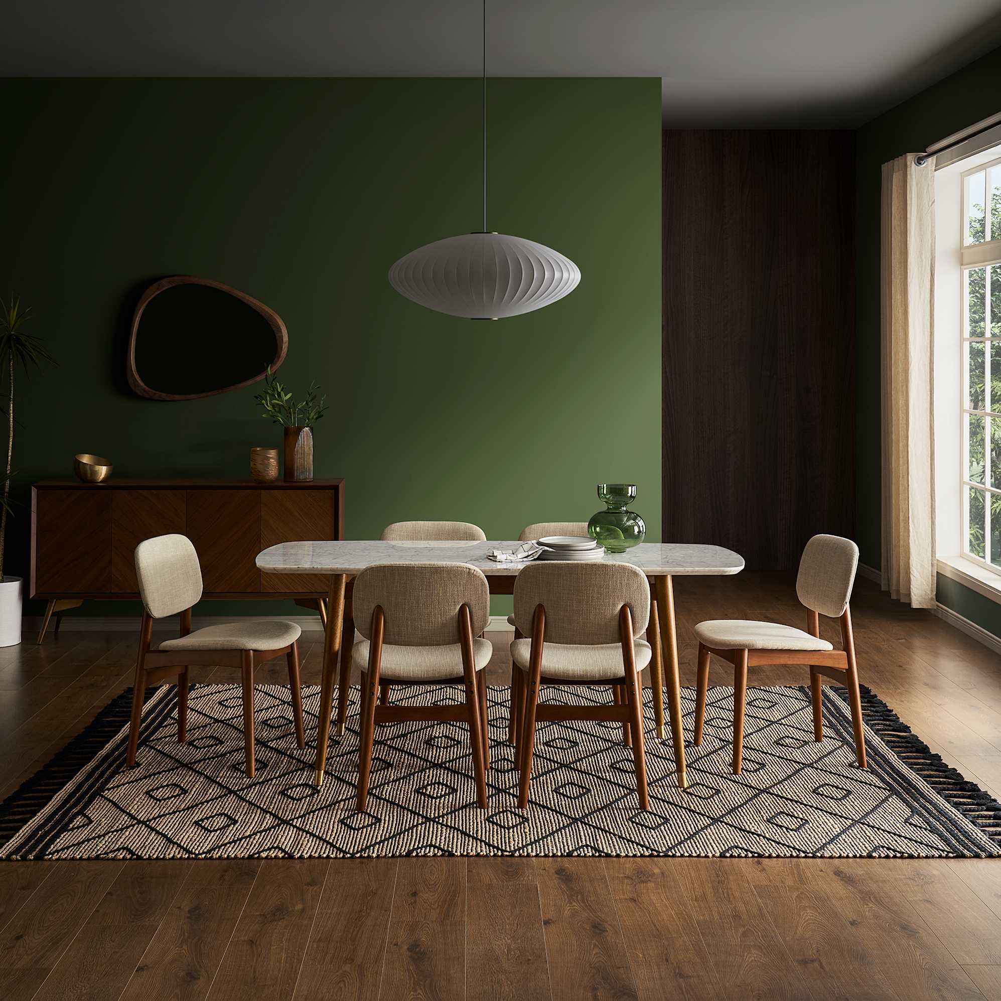 Kelsey Marble Dining Table with 4 Chairs, Walnut Stain 3