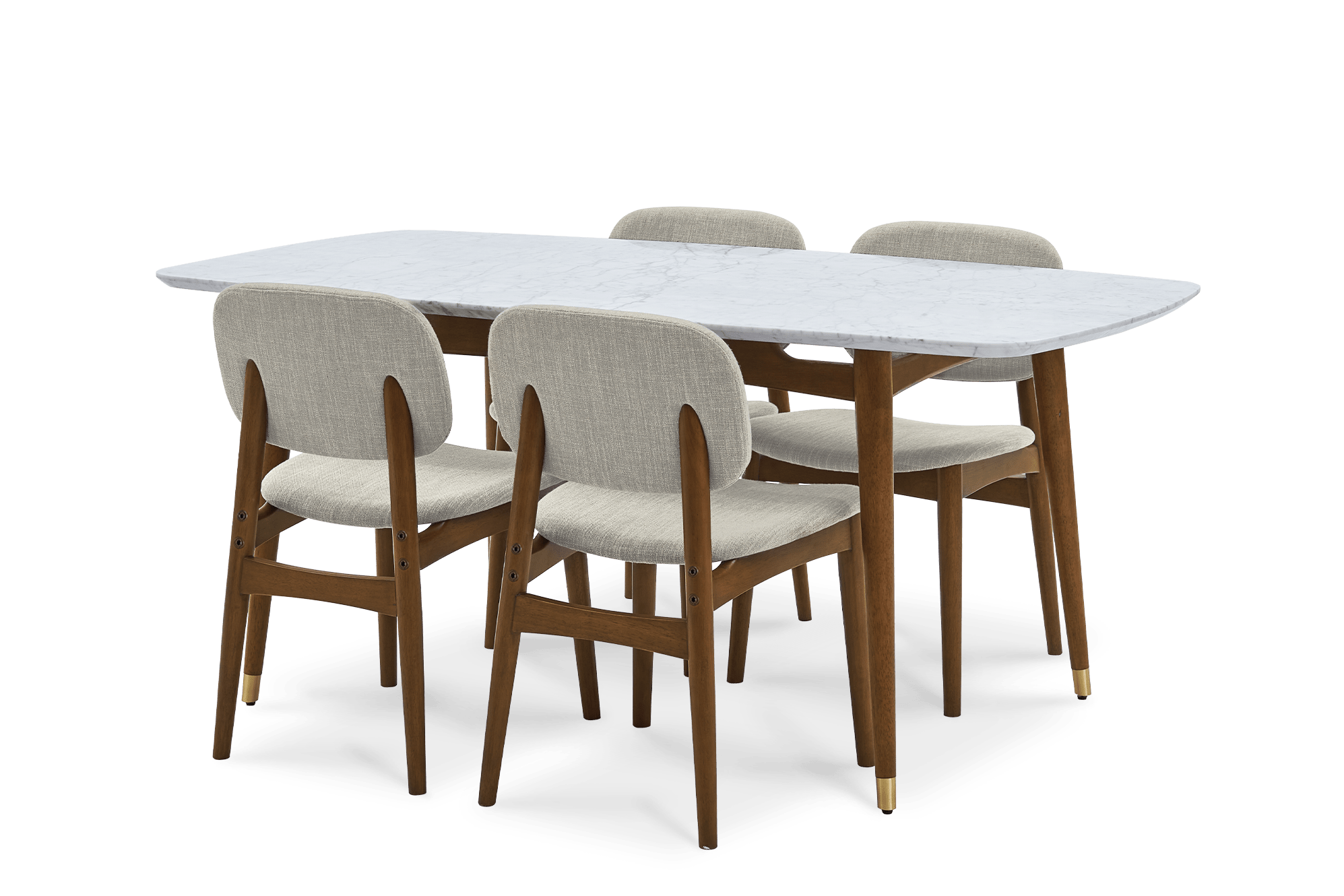 Kelsey Marble Dining Table with 4 Chairs, Walnut Stain