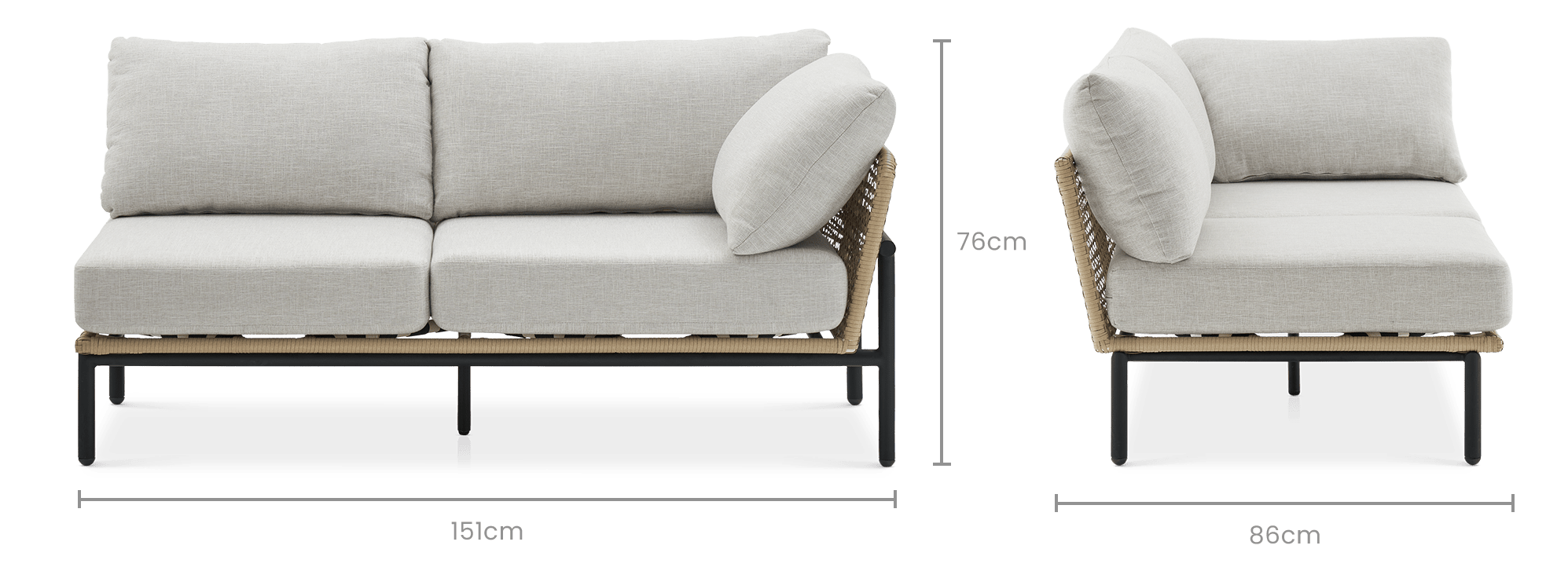dimension of Sierra Outdoor Right Facing 2 Seater Sofa