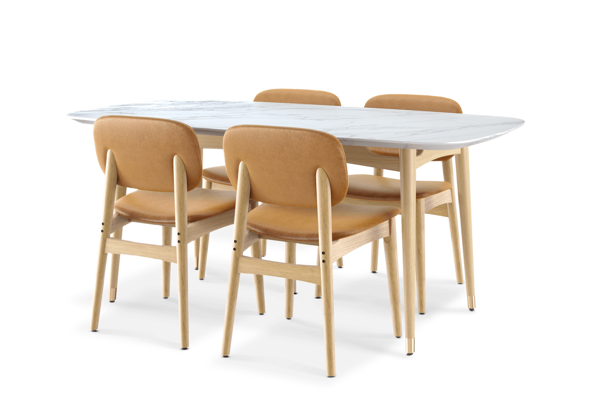 Kelsey Marble Dining Table with 4 Leather Chairs, White Wash