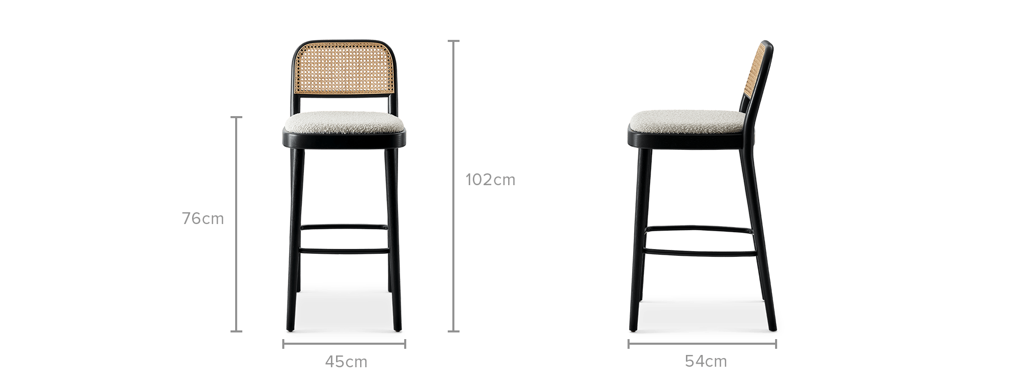dimension of Edith Cane Bar Stool, Black