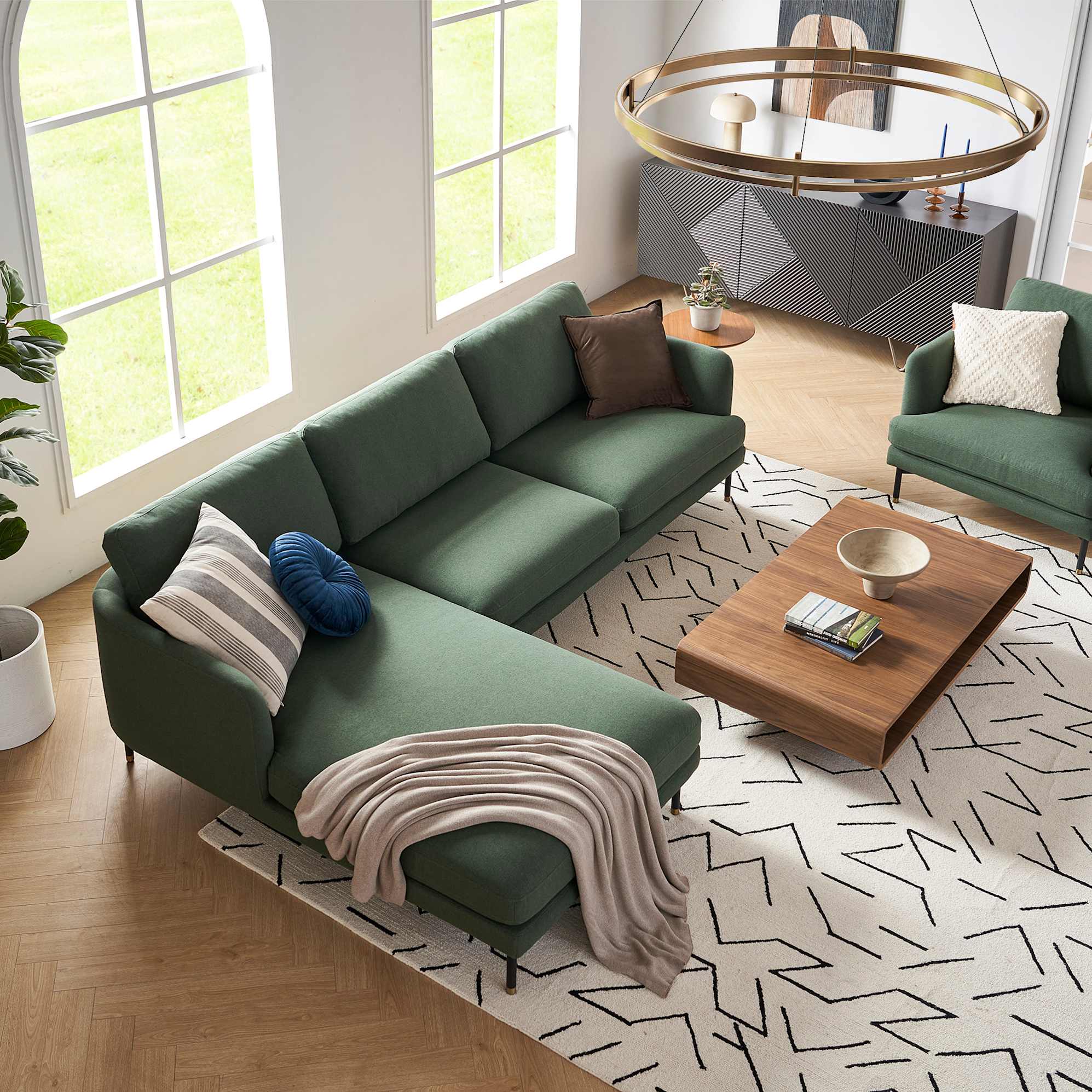 Pebble Chaise Sectional Sofa with Ottoman 3