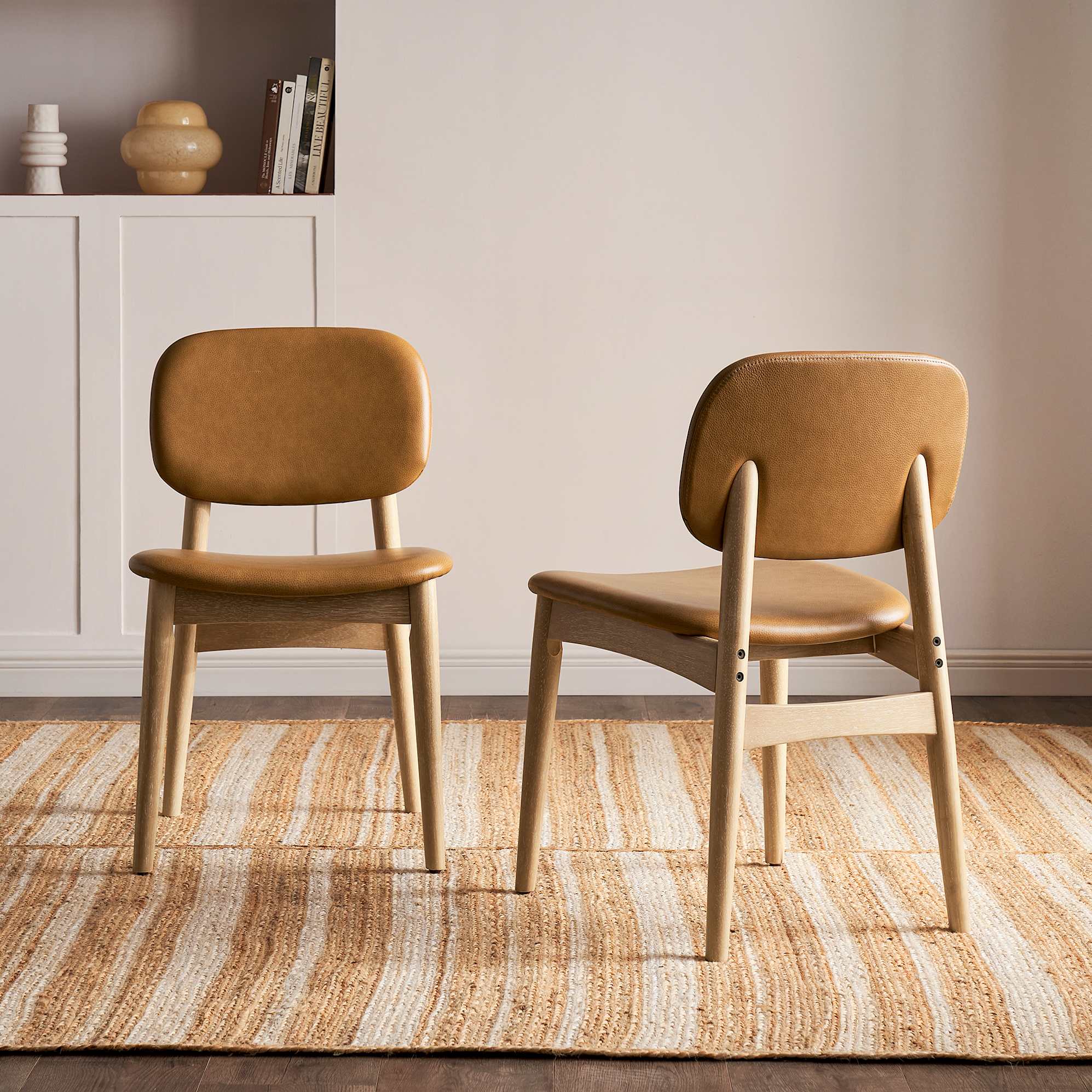 Kelsey Marble Dining Table with 4 Leather Chairs, White Wash 4