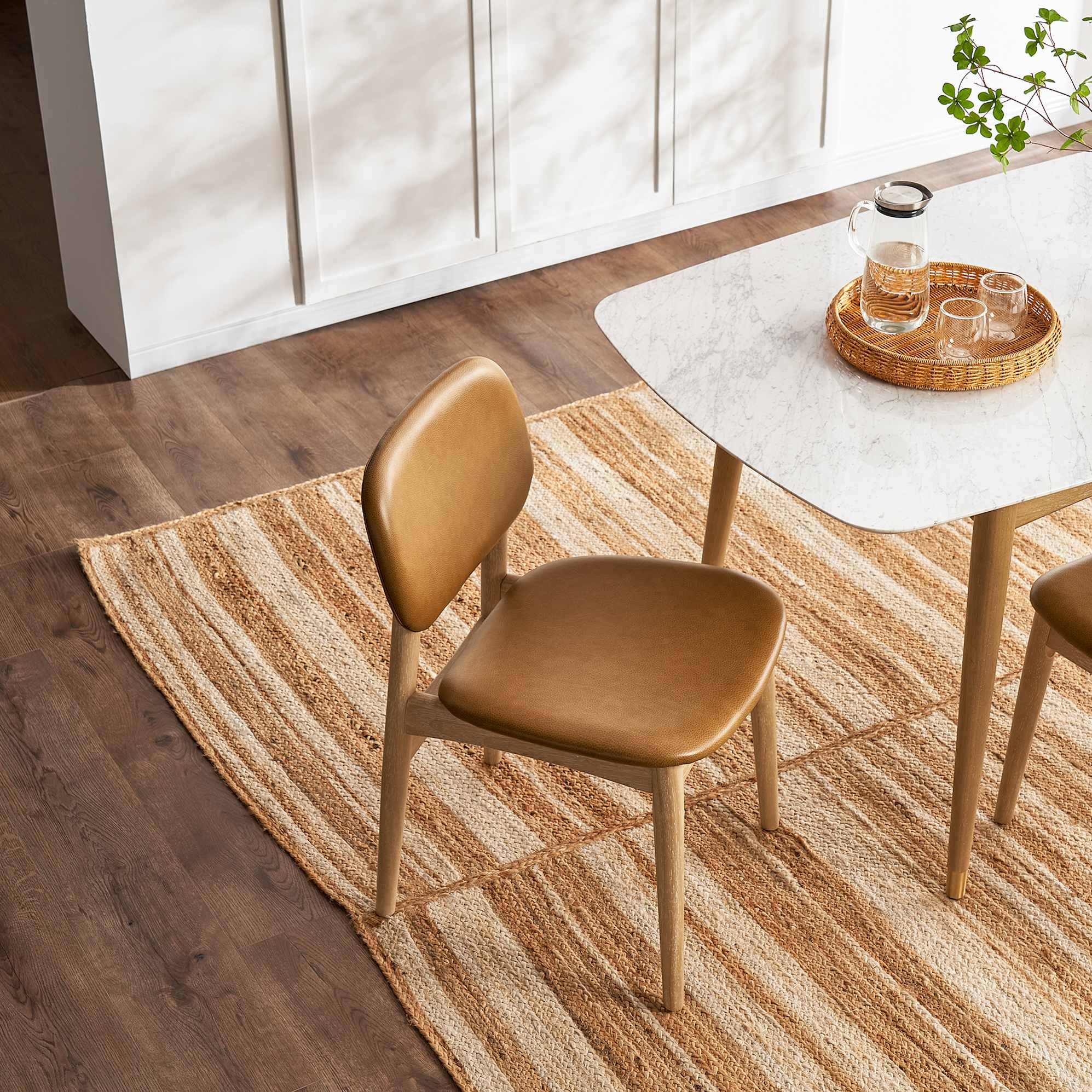 Kelsey Marble Dining Table with 4 Leather Chairs, White Wash 5