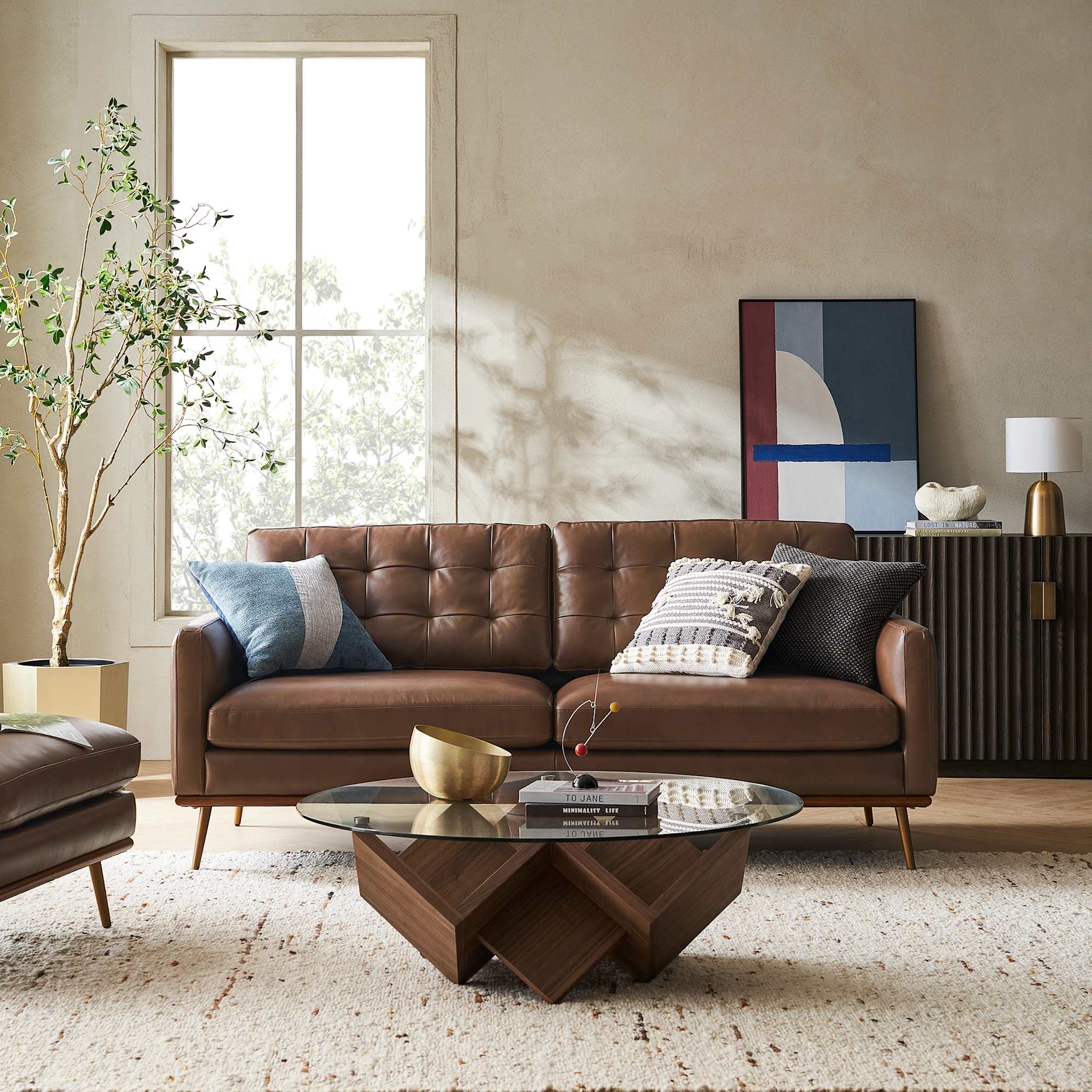 Isaac Leather Sofa with Ottoman 4