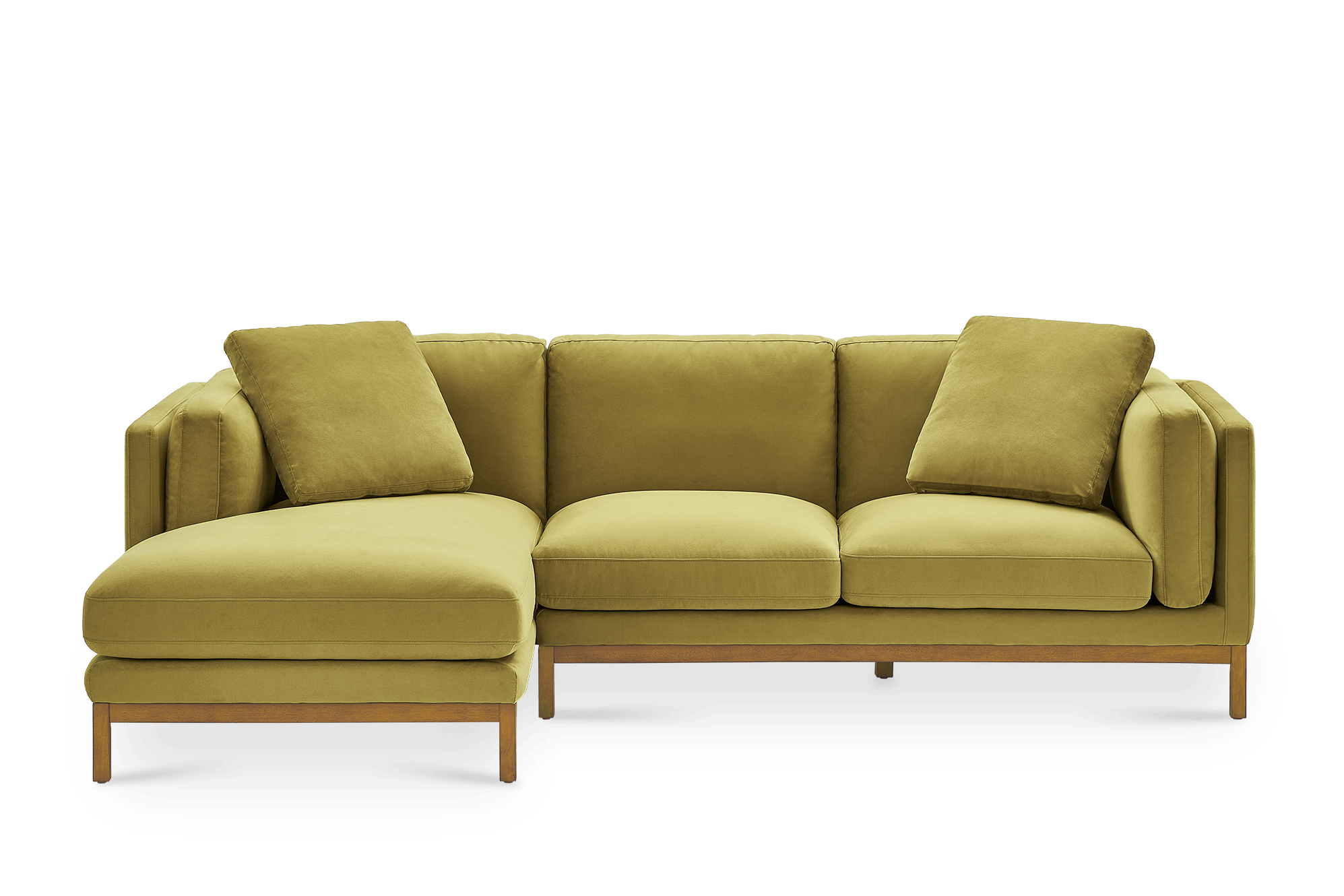 Owen Chaise Sectional Couch Left Hand Facing, Olive Gold Velvet (Natural Leg)