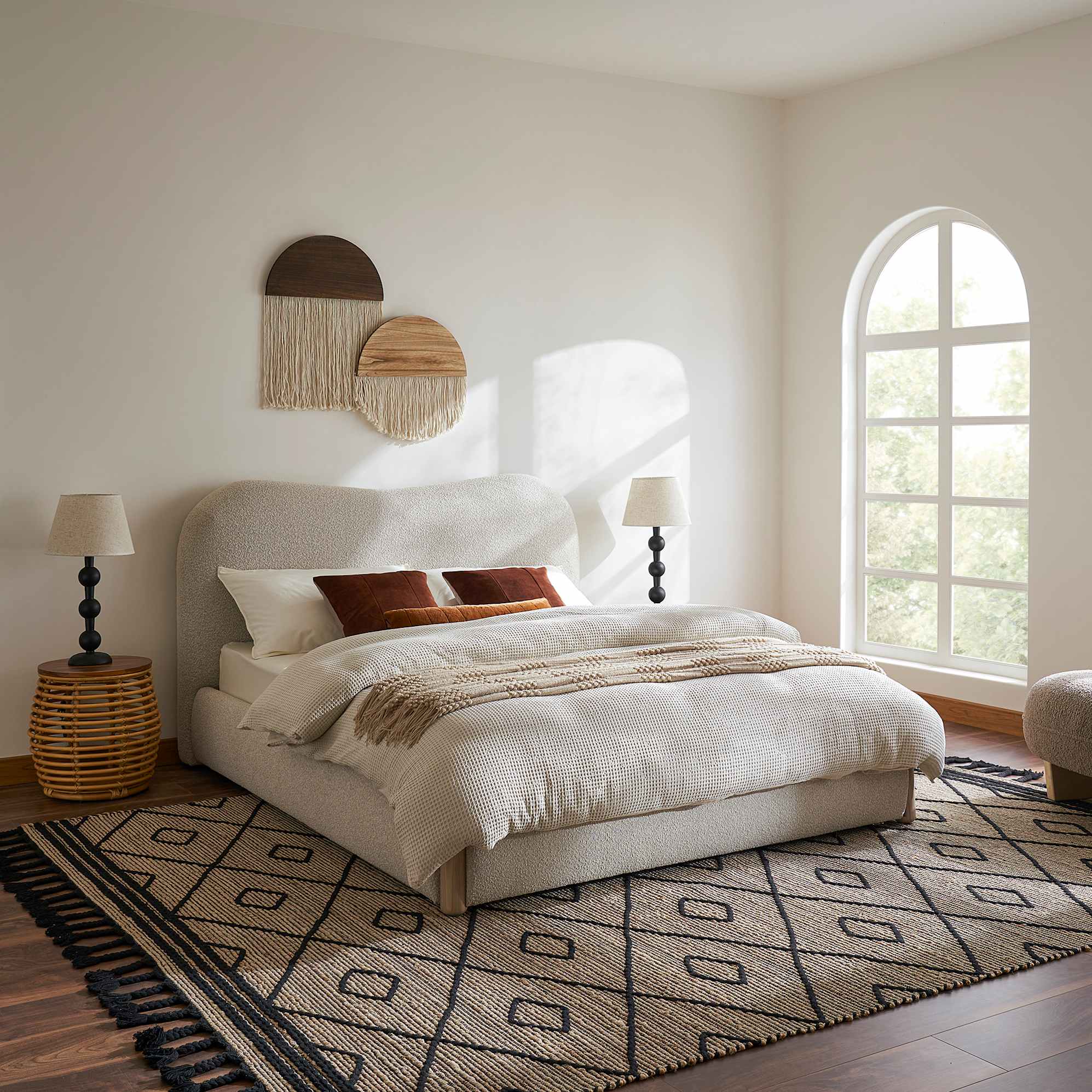 Rochelle Performance Bouclé Queen Size Bed, White Quartz Bouclé lifestyle