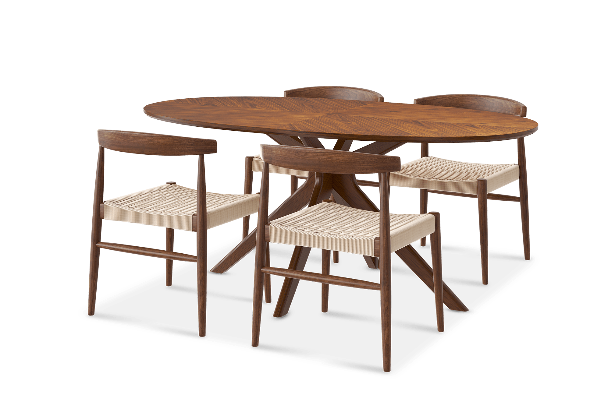 Brighton Oval Dining Table with 4 Austen Dining Chair, Walnut