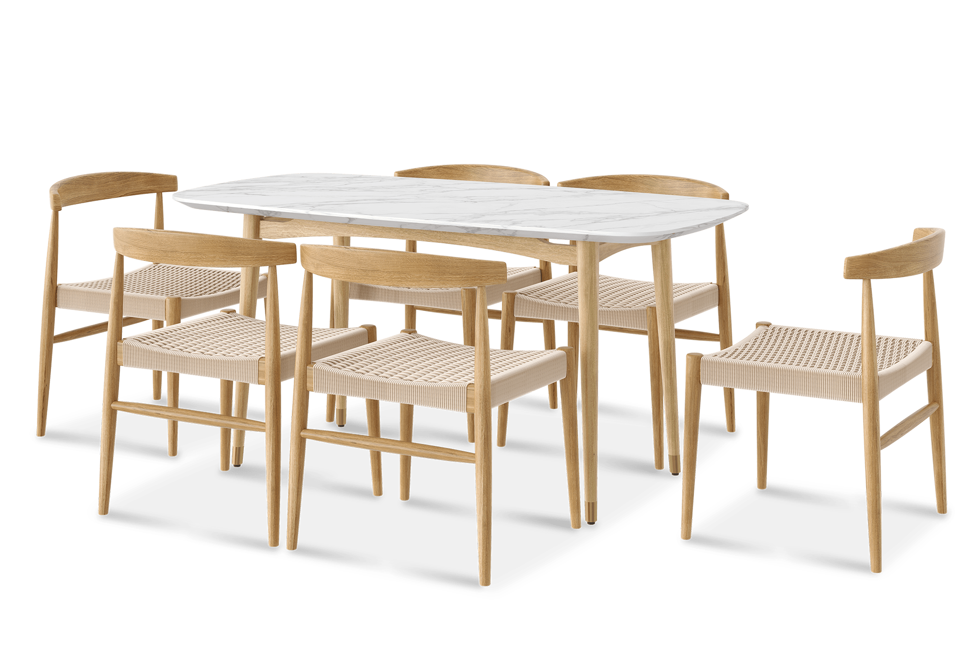 Kelsey Marble Dining Table 160cm and 4 Austen Chairs, White Wash
