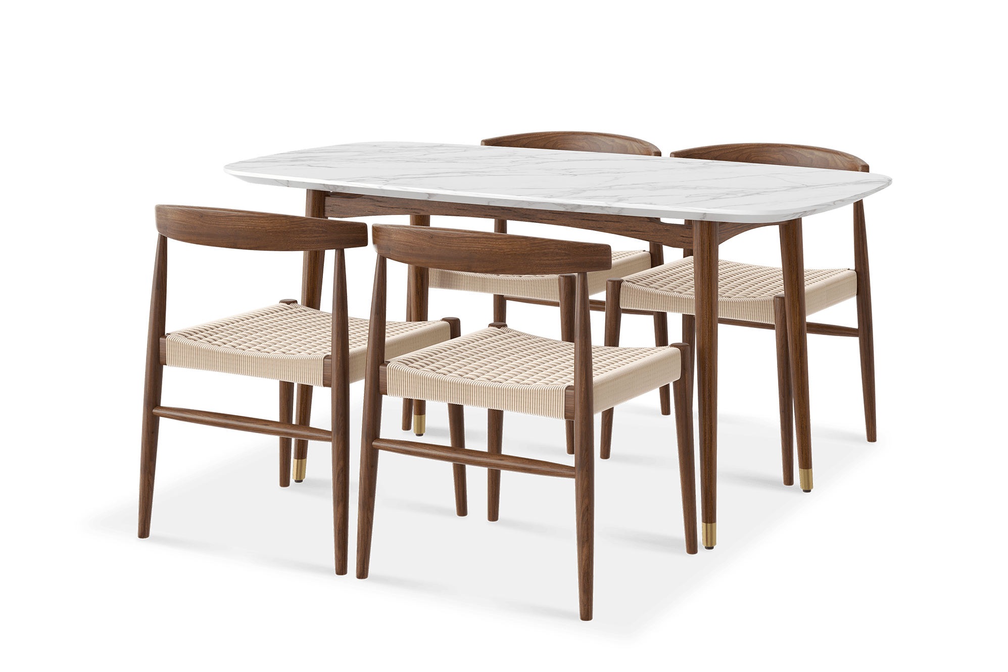Kelsey Marble Dining Table 63" and 4 Austen Chairs, Walnut