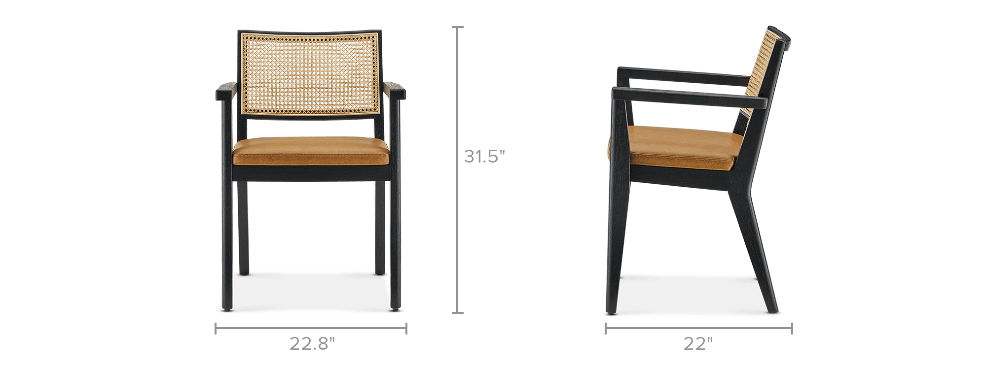 dimension of Sloane Cane and Leather Chair