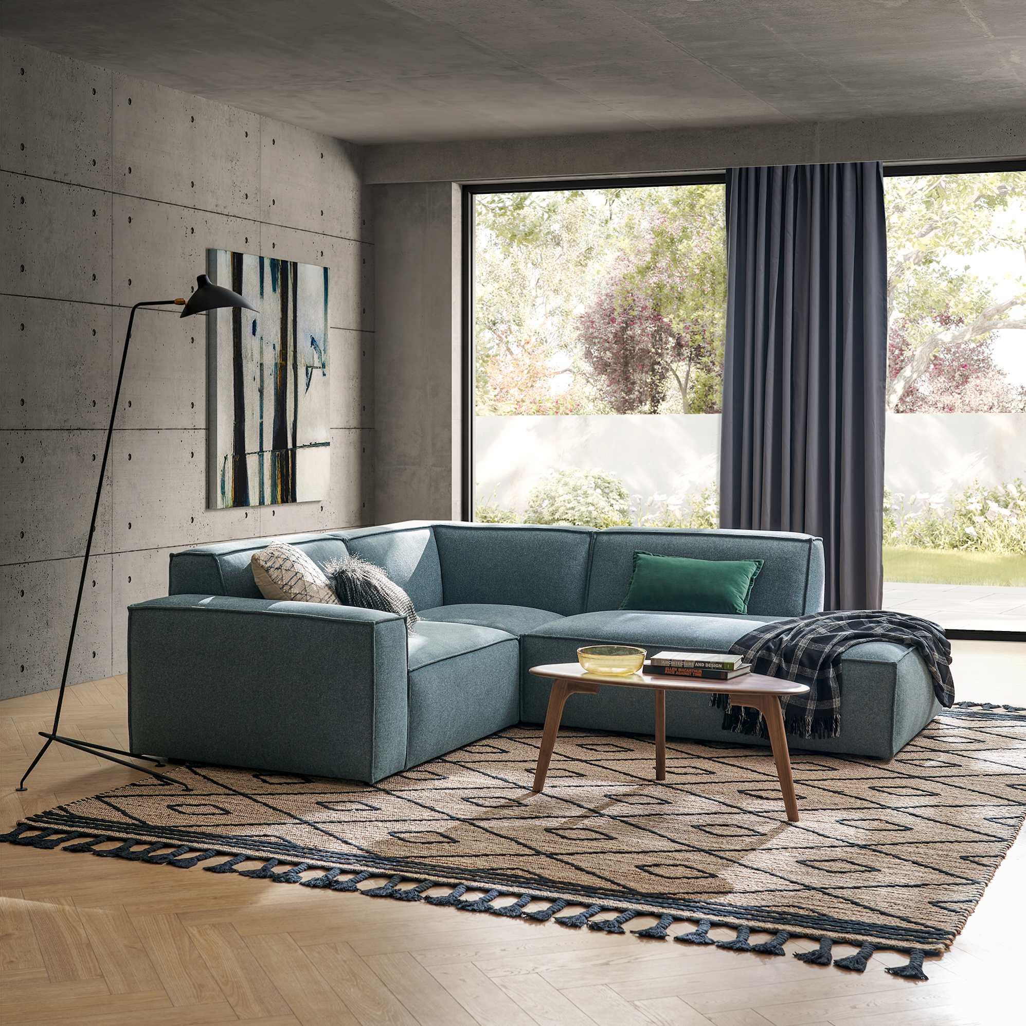 Jonathan Side Chaise Sectional Sofa Right Facing, Zenith Blue lifestyle
