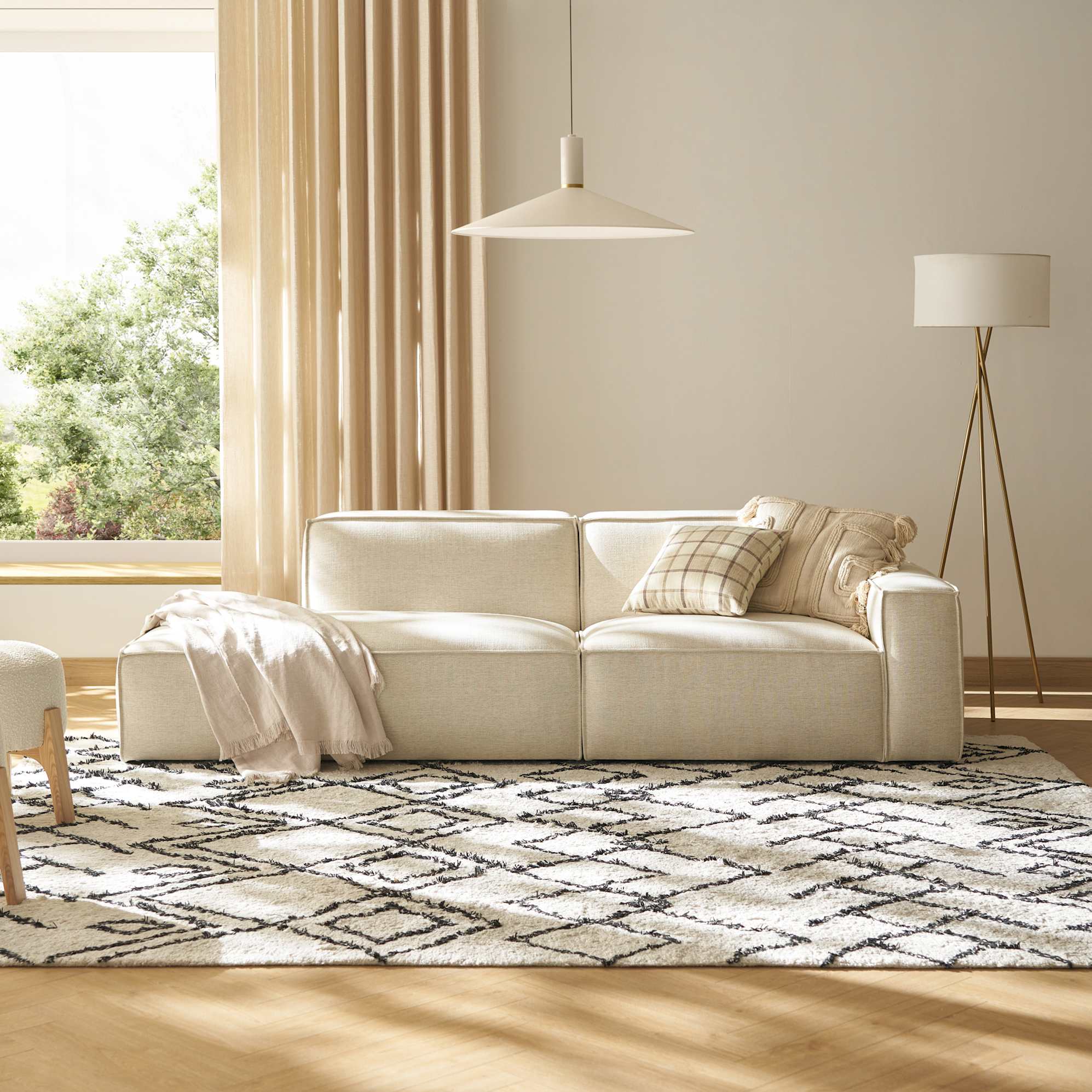 Jonathan Side Chaise Sofa Left Facing, Performance Creamy White lifestyle