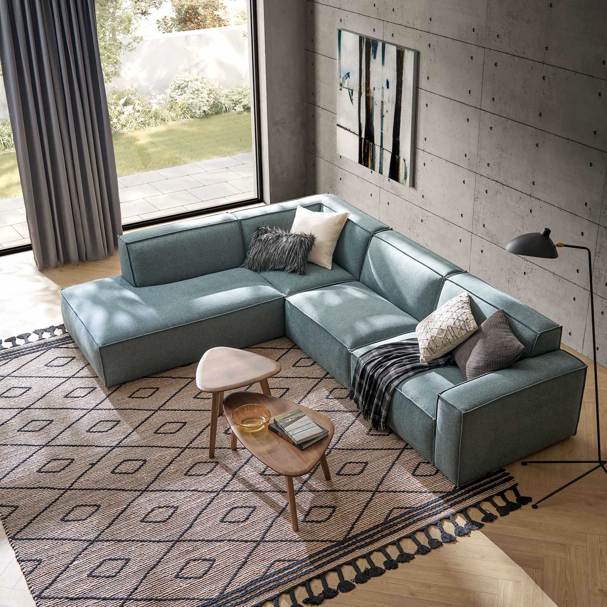 Jonathan Extended Side Chaise Sectional Sofa Left Facing, Zenith Blue lifestyle