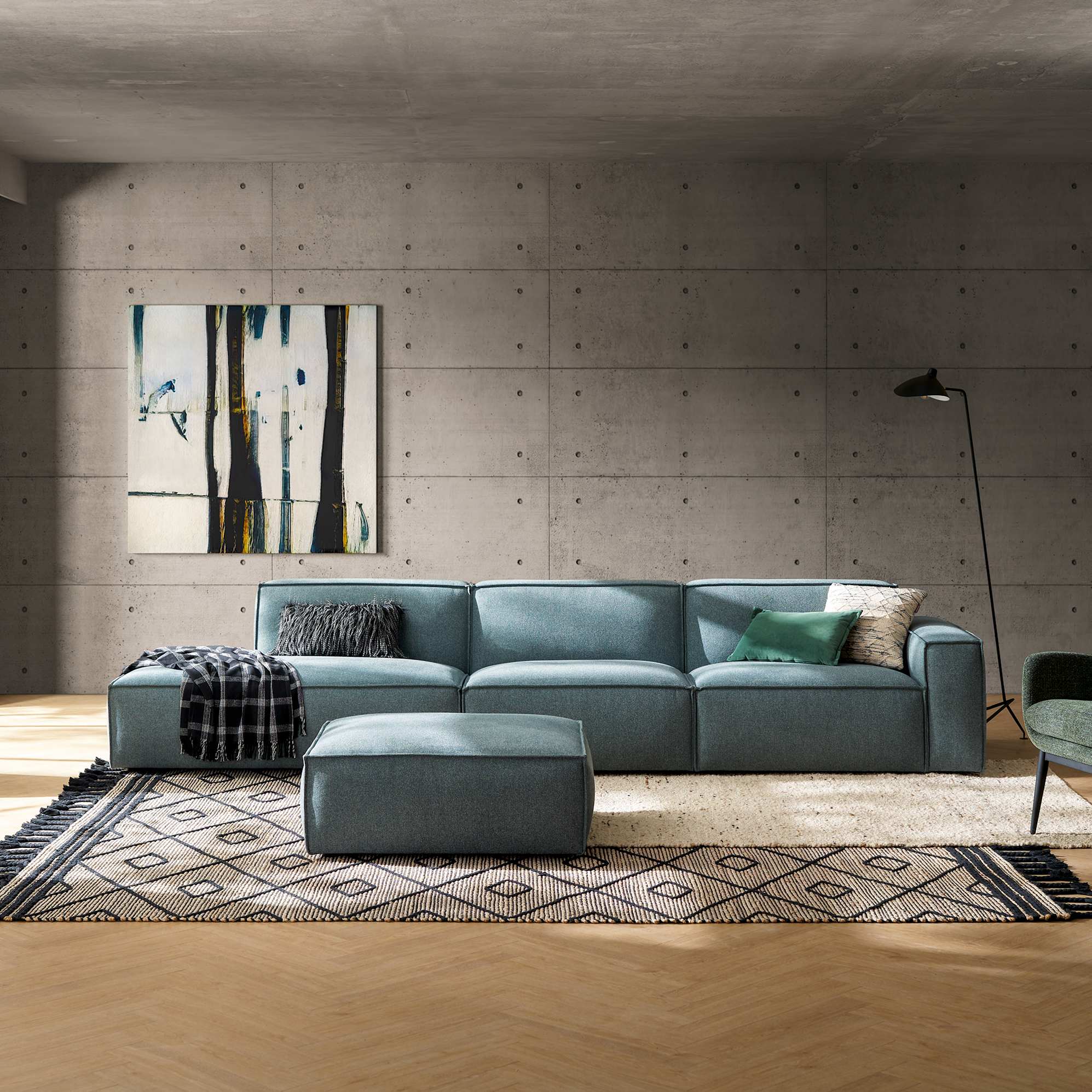 Jonathan Extended Side Chaise Sofa Left Facing with Ottoman, Zenith Blue lifestyle
