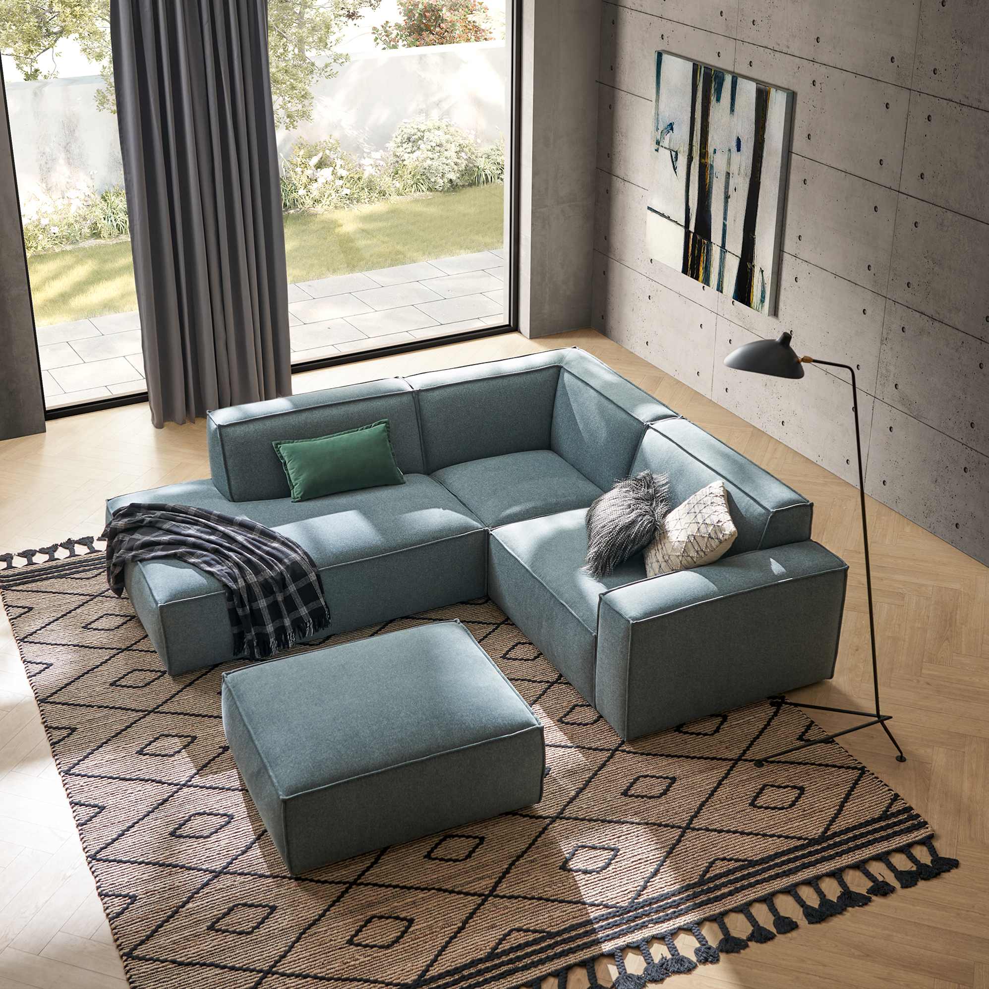 Jonathan Side Chaise Sectional Sofa Left Facing with Ottoman, Zenith Blue lifestyle