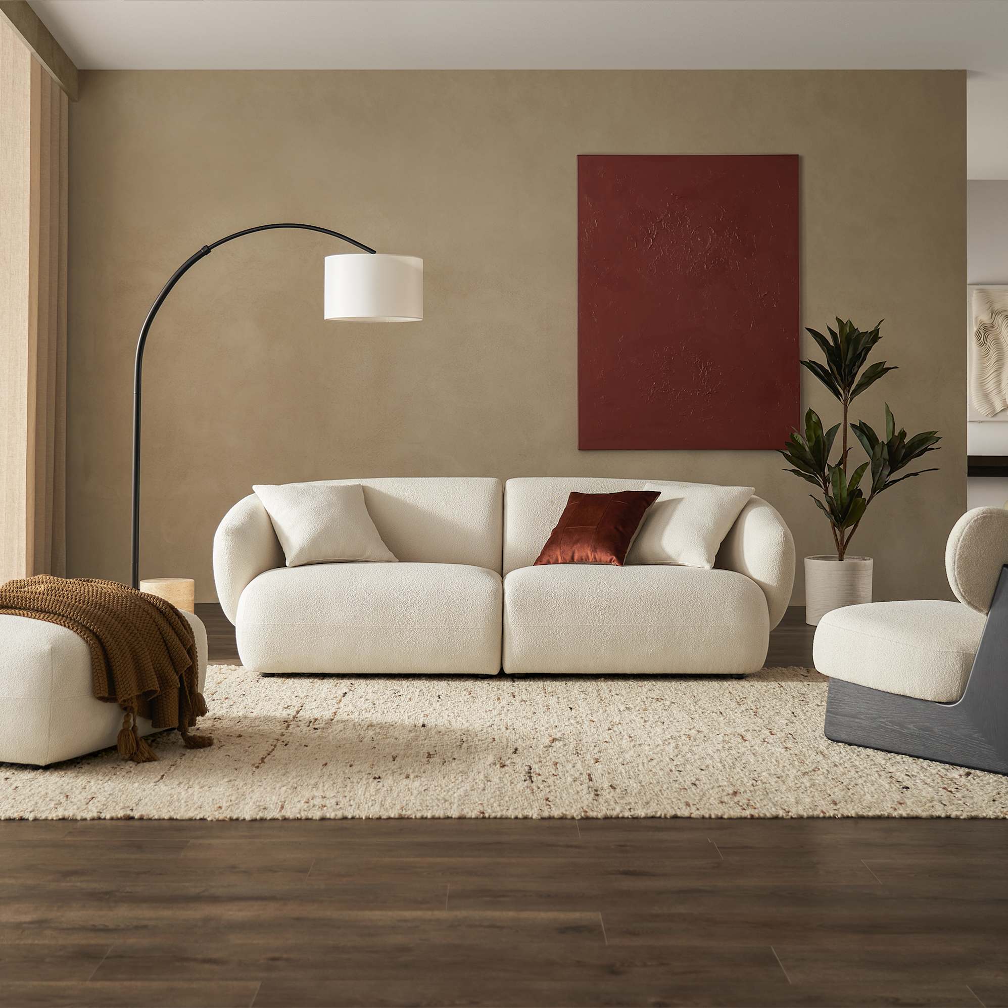 Auburn Performance Bouclé 3 Seater Sofa, Chalk lifestyle