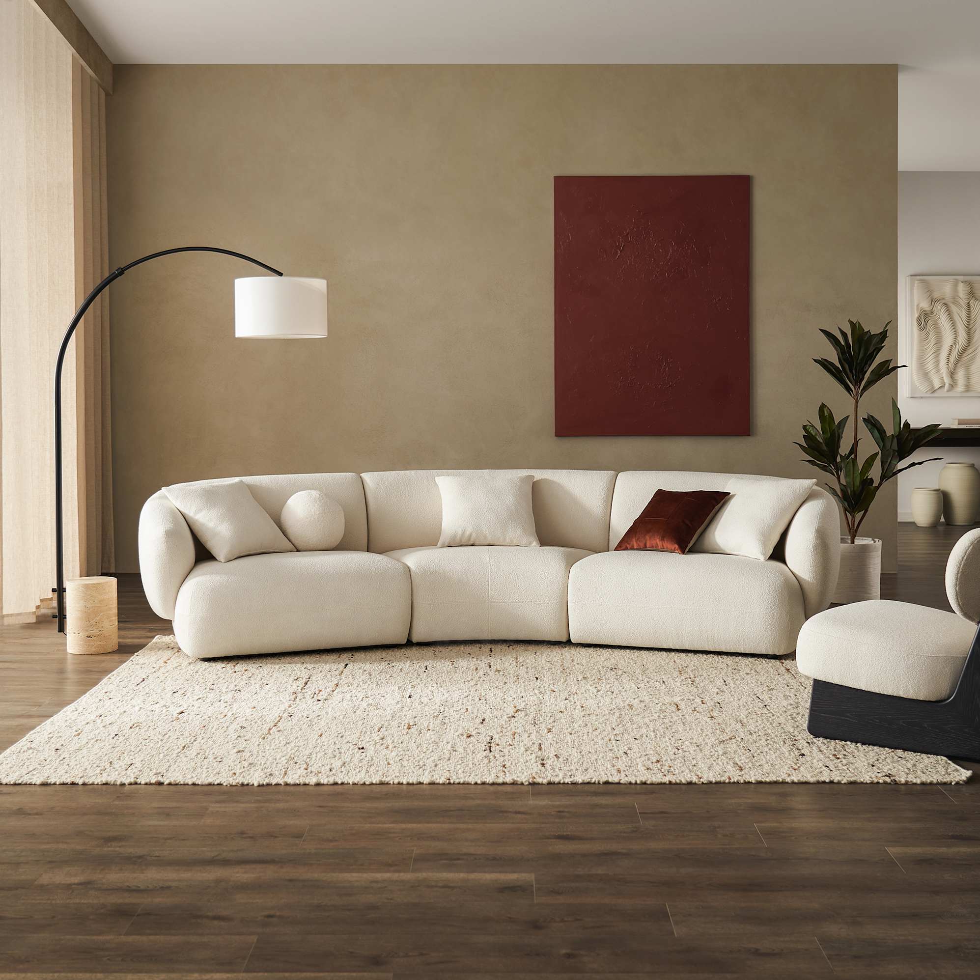 Auburn Performance Bouclé Curve 3 Seater Sofa, Chalk lifestyle
