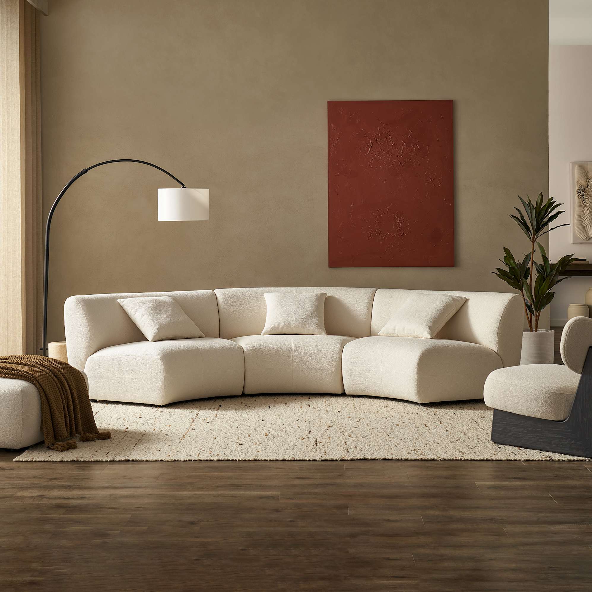 Auburn Performance Bouclé Armless Curve 3 Seater Sofa, Chalk lifestyle