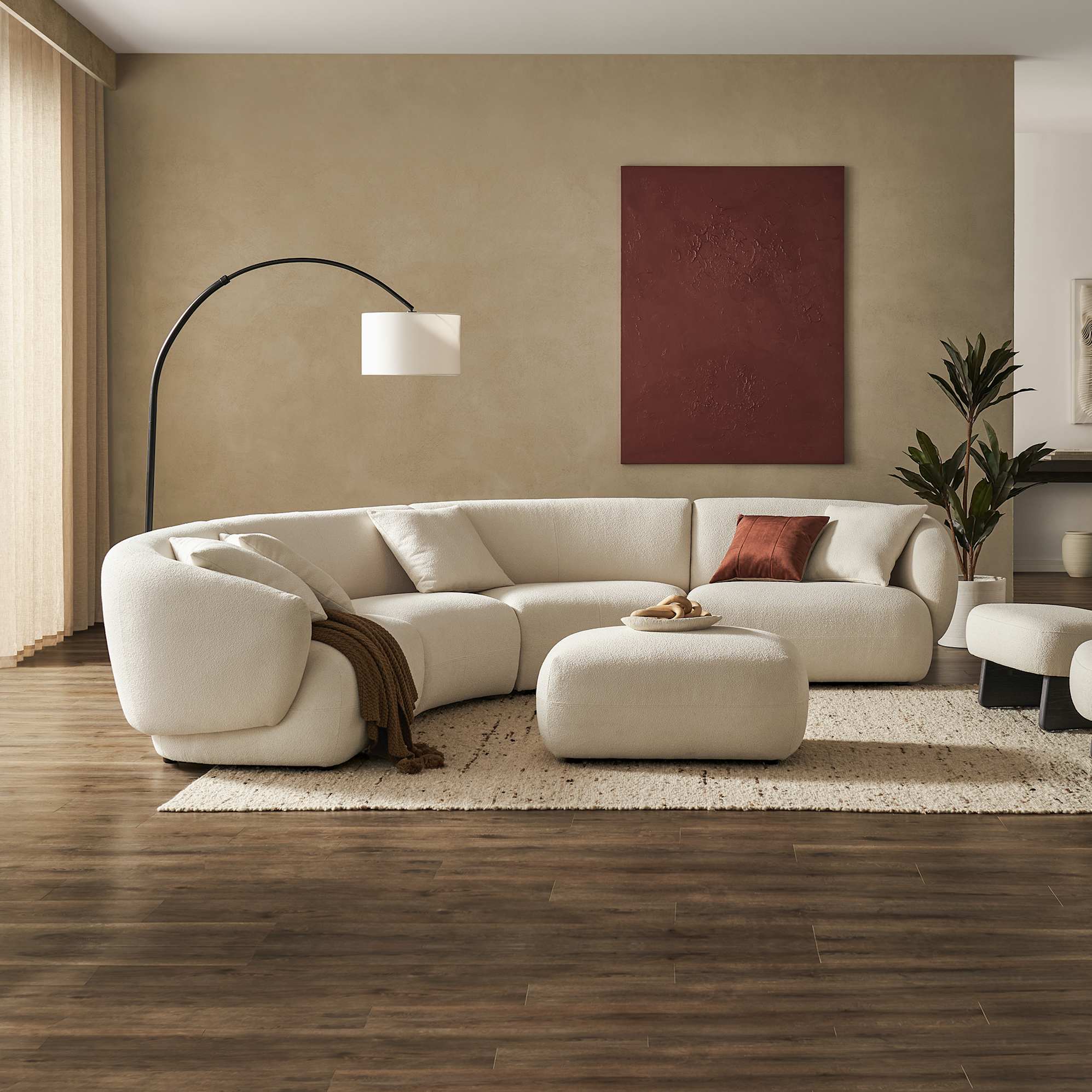 Auburn Performance Bouclé Curve L-Shape Sectional Sofa, Chalk lifestyle