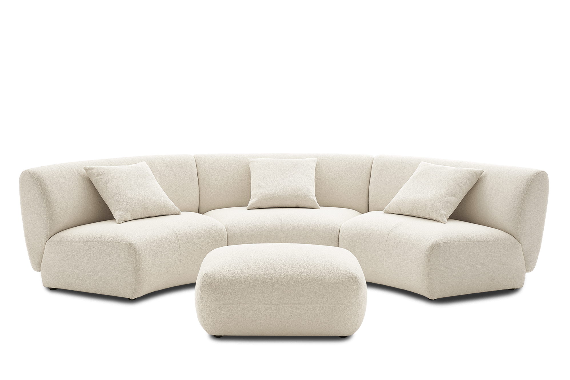 Auburn Performance Bouclé Armless Curve 3 Seater Sofa with Ottoman, Chalk