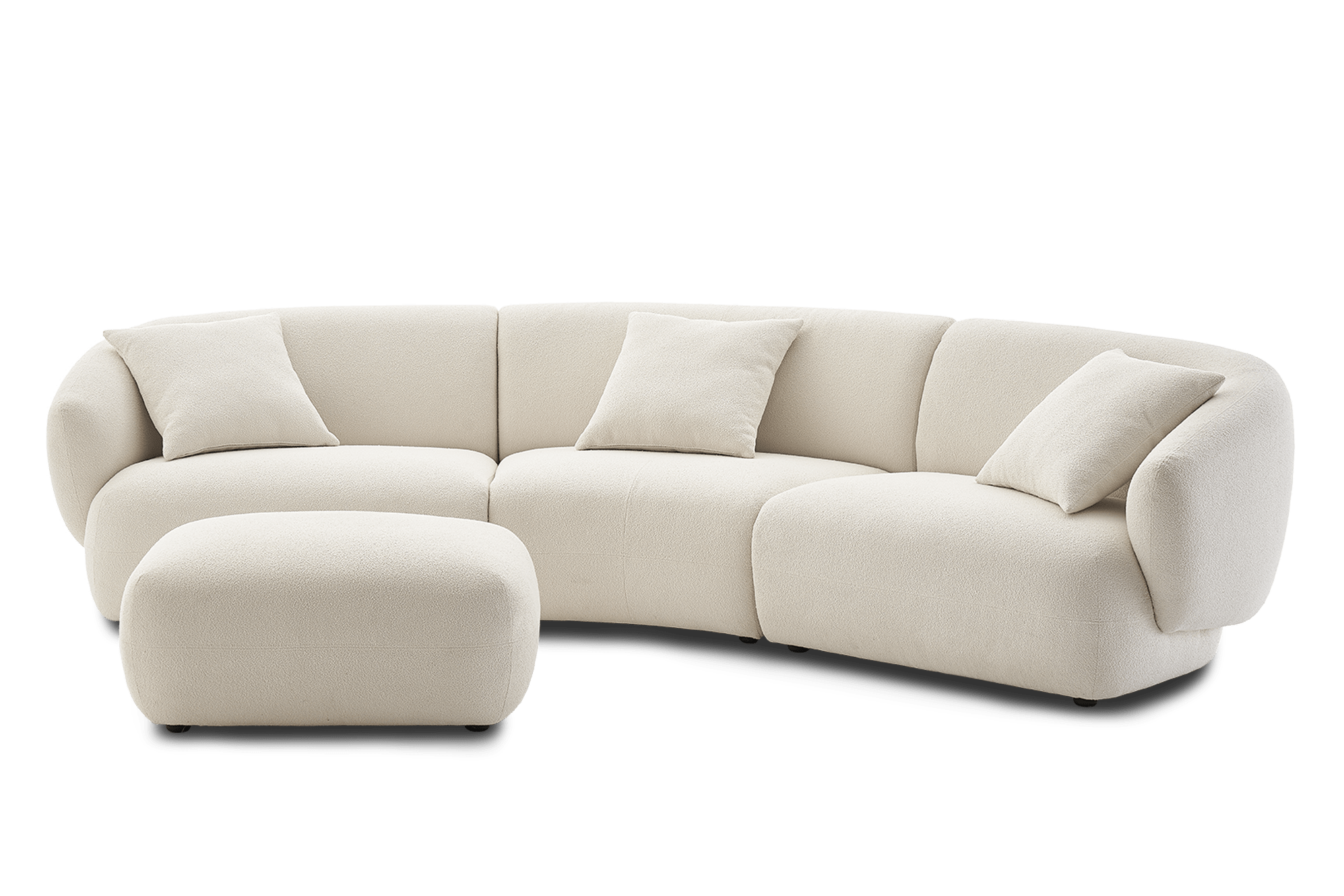 Auburn Performance Bouclé Curve 3 Seater Sofa with Ottoman, Chalk