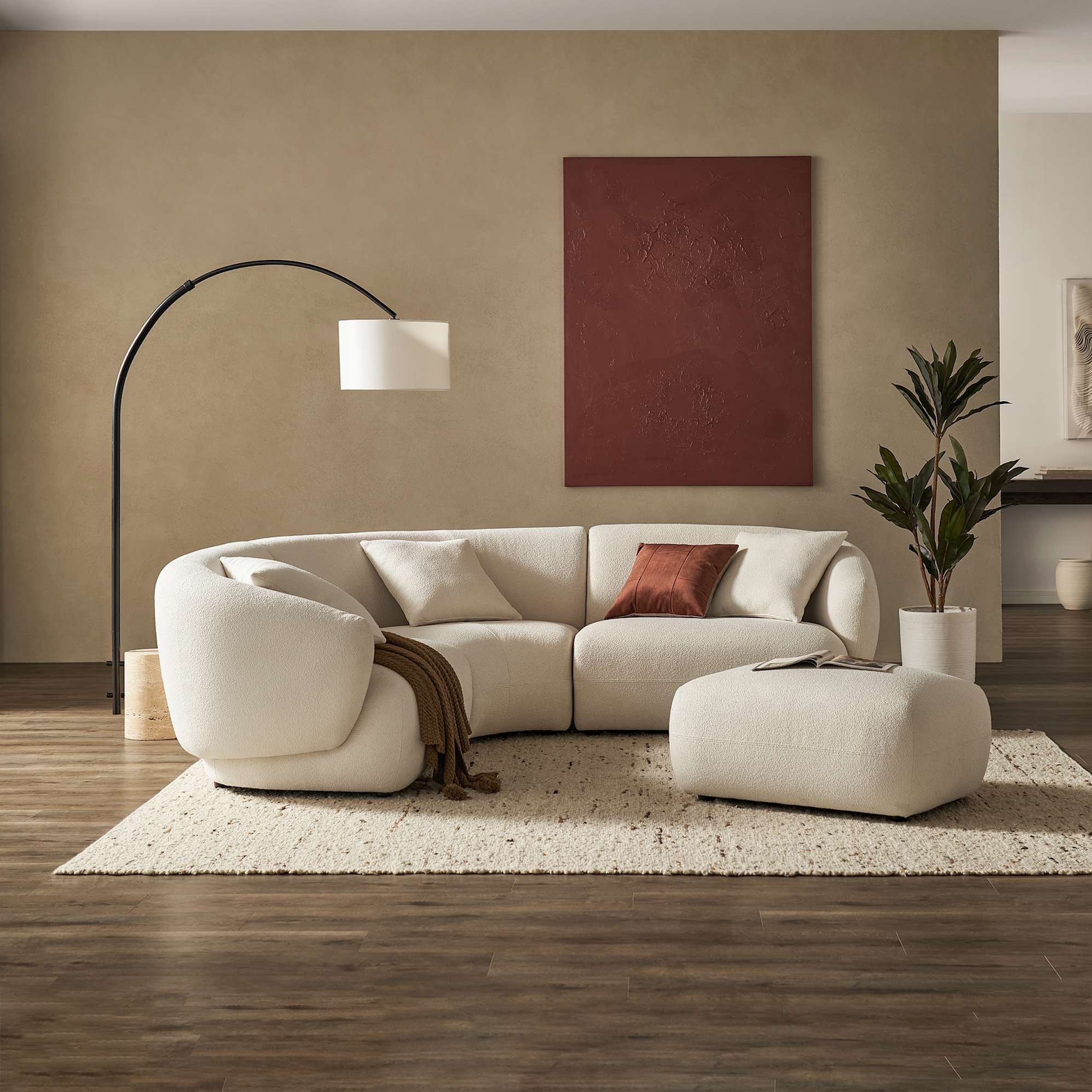 Auburn Performance Bouclé Sectional Sofa with Ottoman, Chalk lifestyle