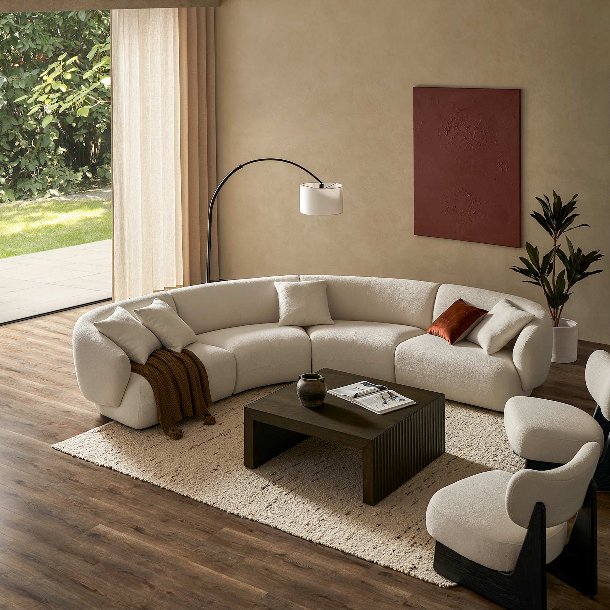 Auburn Performance Fabric Curve L-Shape Sectional Sofa with Ottoman 3