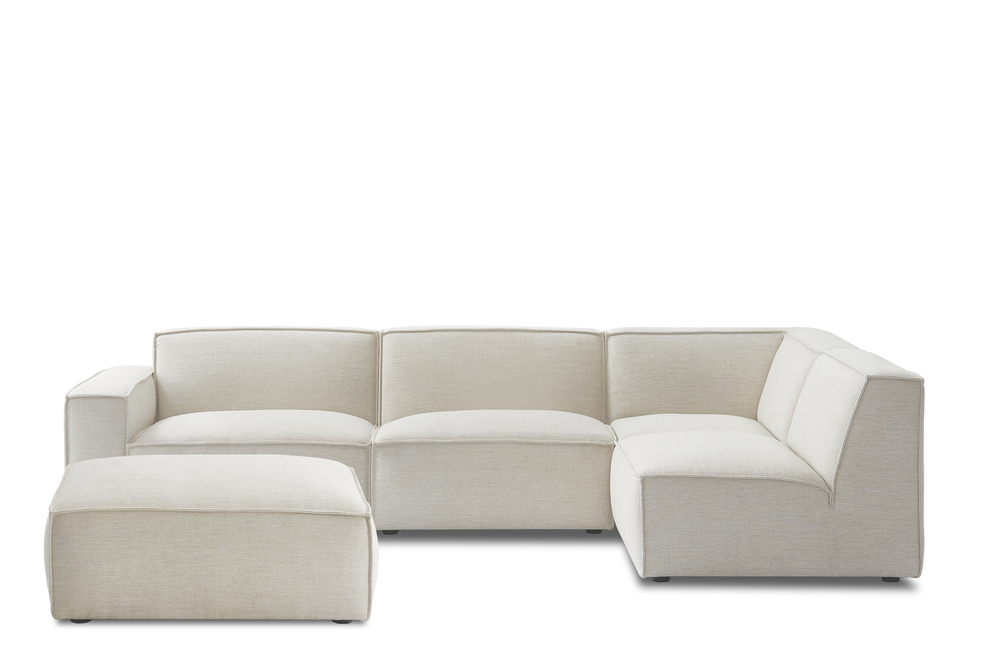 Jonathan Chaise Sectional Sofa Right Facing with Ottoman, Performance Creamy White